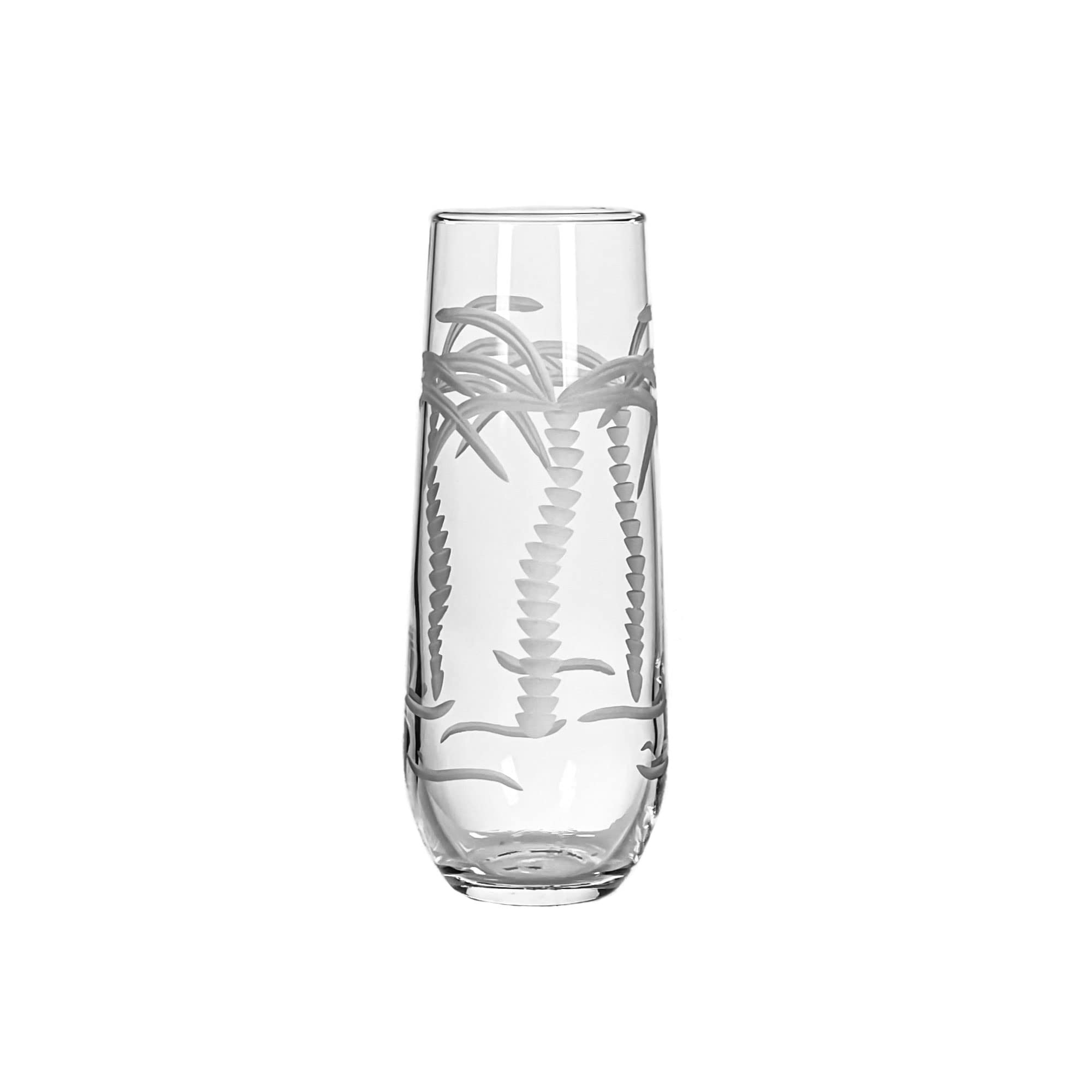 Premium Rolf Glass Palm Tree Stemless Champagne Flutes - Set of 4 (8.5 oz) | Lead-Free & Etched Design | USA Made | Perfect for Weddings, Parties & Beach Themed Events