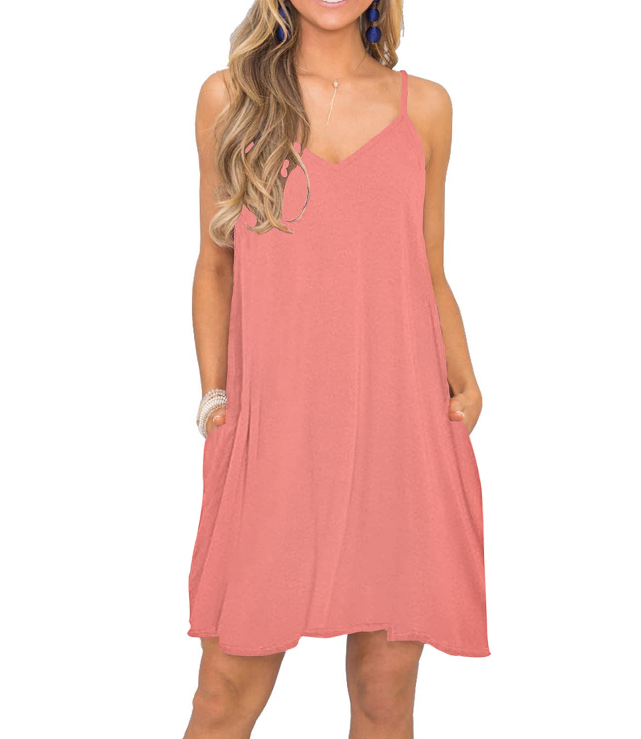 BEUFRI Women's Summer Spaghetti Strap Casual Swing Tank Dress with Pockets - Lightweight Beach Cover Up, Loungewear & Vacation Outfit