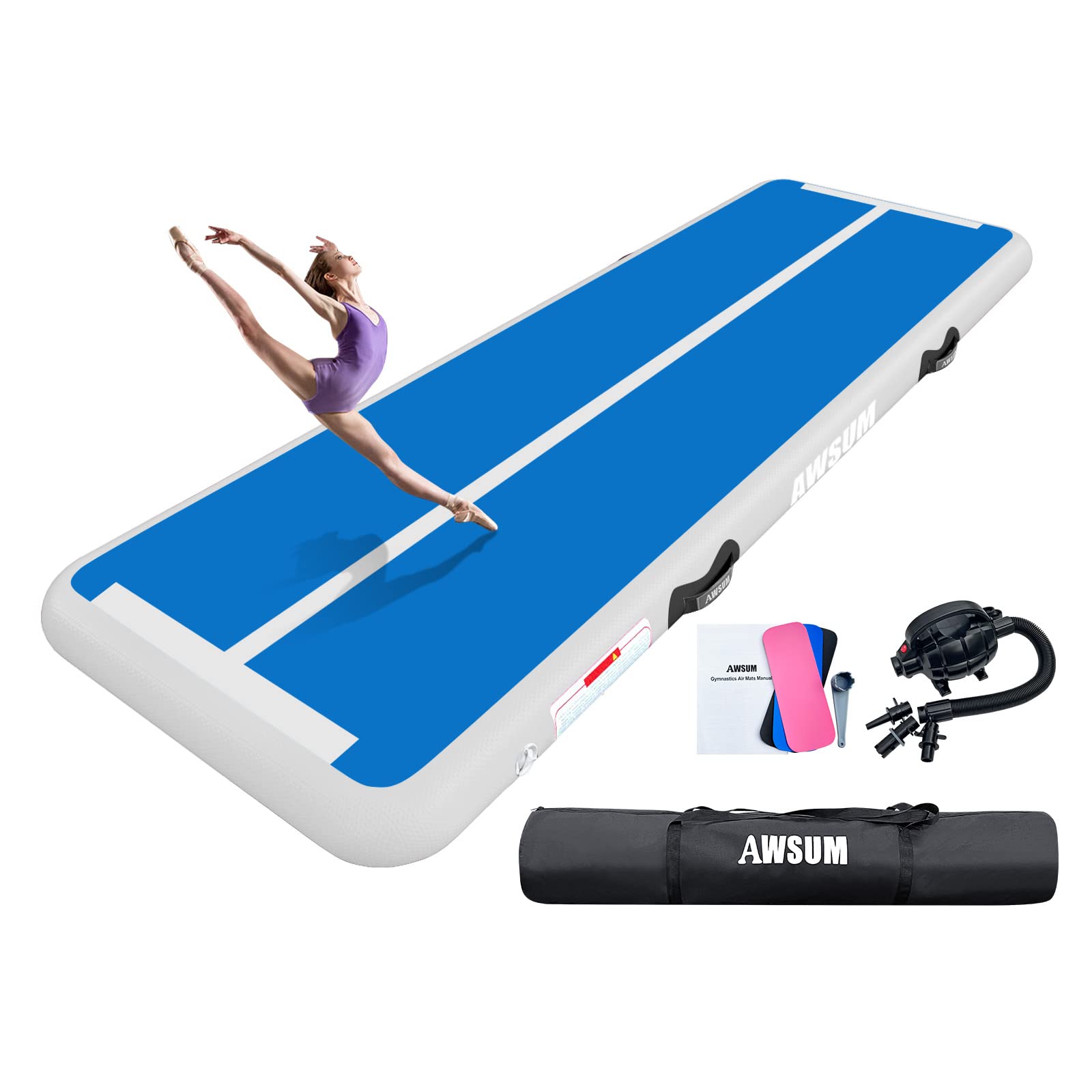 Best Inflatable Air Gymnastics Mat 10ft/13ft/16ft/20ft/23ft - Thick 4/8 Inch Tumbling Training Mat with Electric Pump for Home Gym, Outdoor Use, Kids Play & Cheerleading Practice