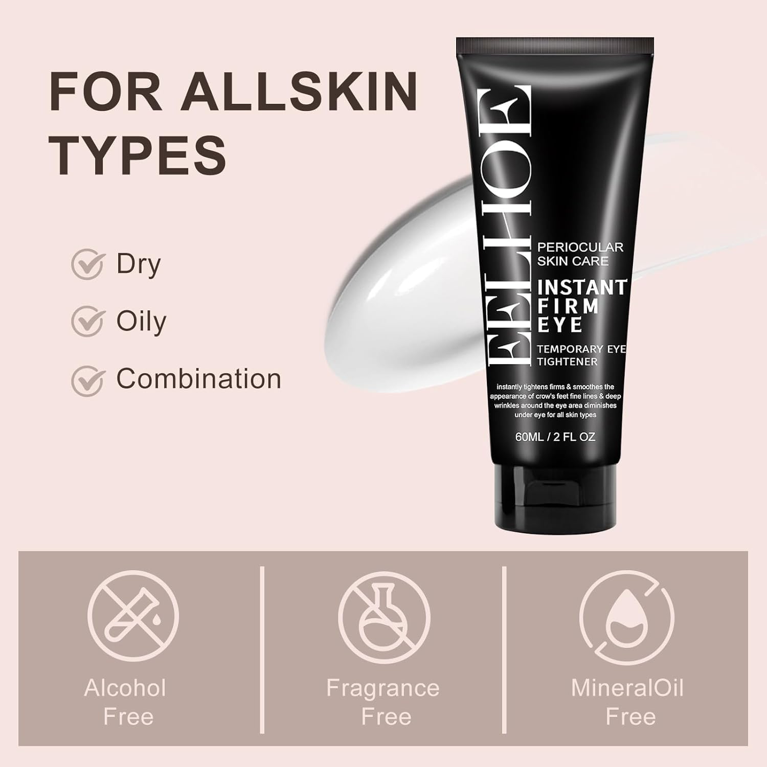 Instant Eye Tightening Cream - 60ml (2 fl. oz) for Dark Circles, Puffiness & Wrinkles | Anti-Aging Eye Treatment with Hydration & Moisture Lock | Perfect for Morning Routine & Night Care
