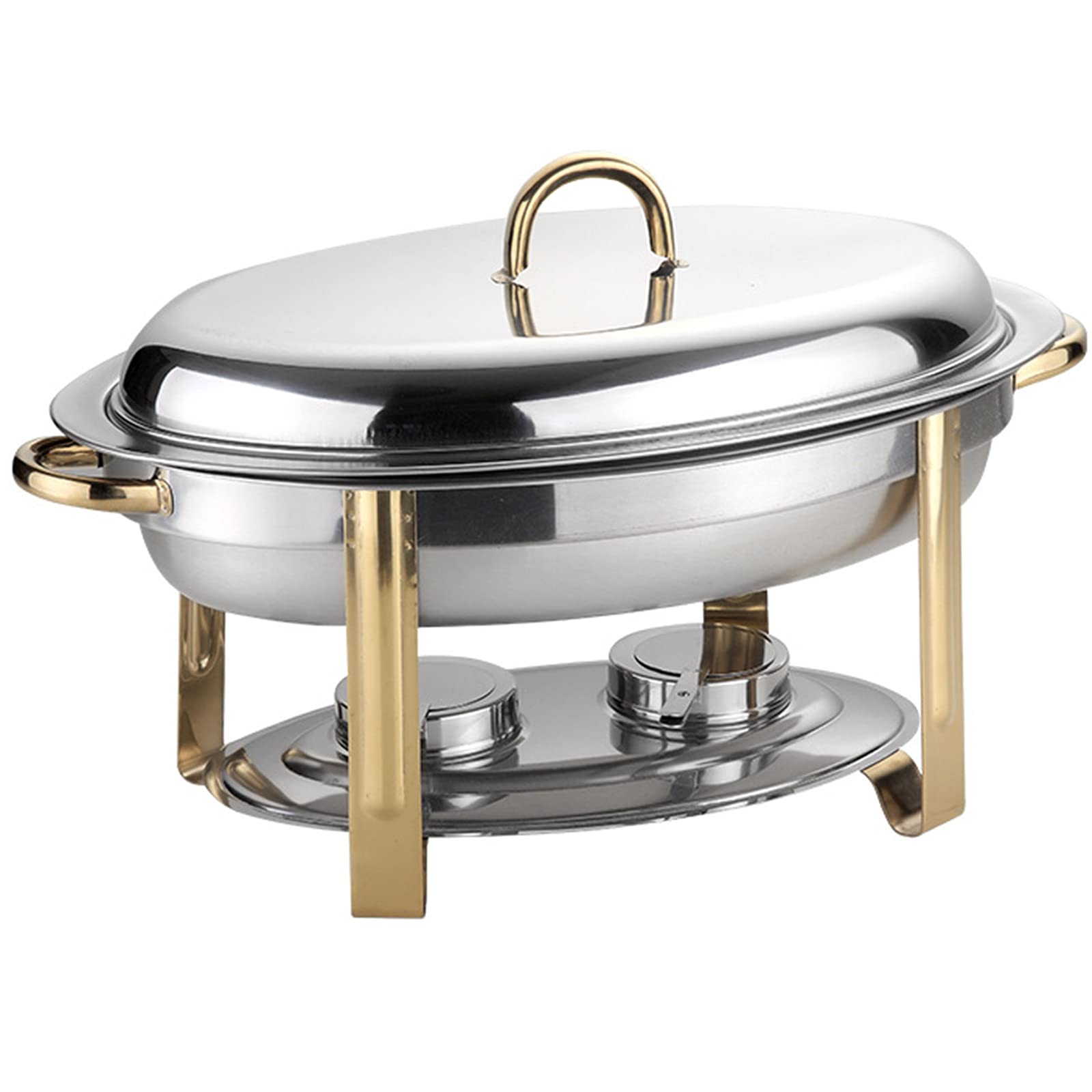Premium 6Qt Stainless Steel Chafing Dish Buffet Warmer Set - Oval Chafer with Food Pan, Water Pan, Frame, Lid & Fuel Holder - Gold Catering Stove for Buffets, Parties, Weddings & Events - Commercial Grade 201 Stainless Steel Serving Tray