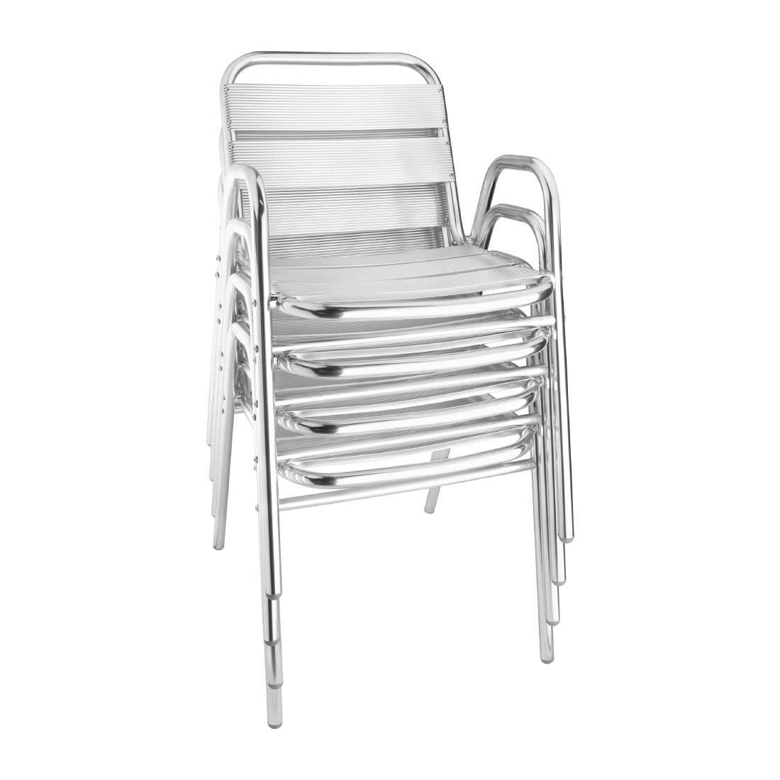 4-Pack Silver Aluminum Stacking Chairs with Arched Arms for Outdoor Events - 780x600x495mm - Perfect for Patio, Garden & Wedding Receptions