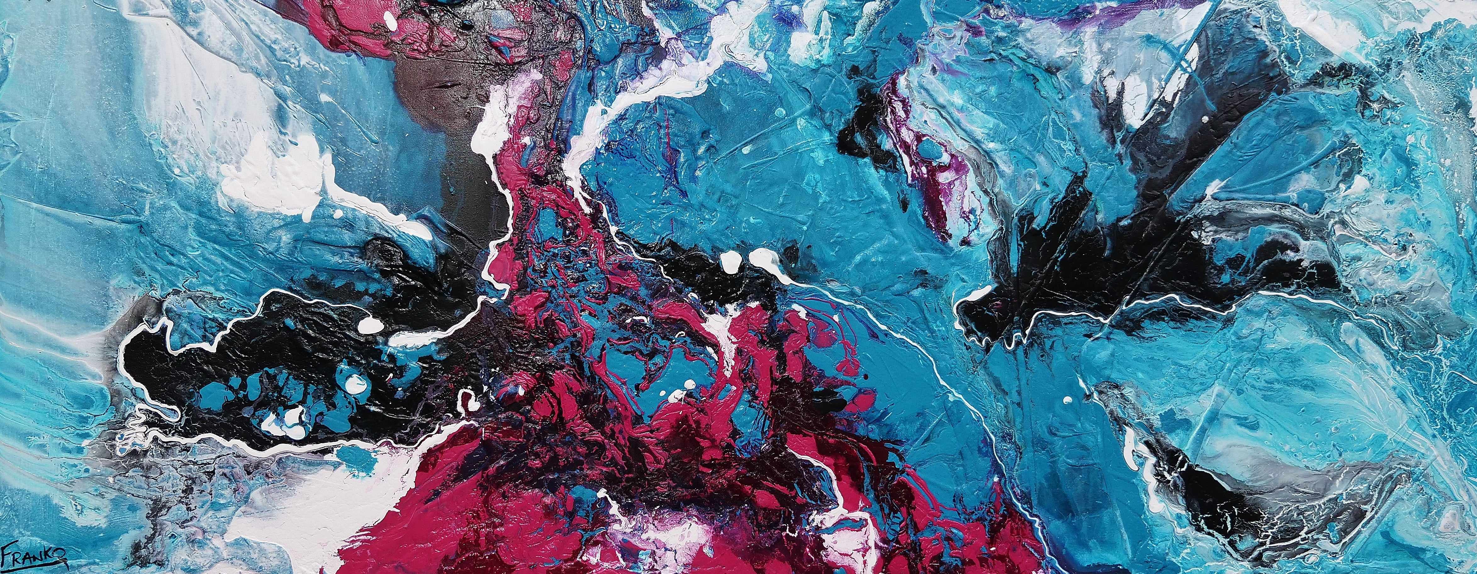 Magenta Seduction 200cm x 80cm Pink Blue Textured Abstract Canvas Art - Modern Wall Decor for Living Room, Bedroom & Office