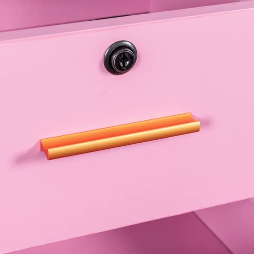 Lockable Pink Beauty Salon Storage Cabinet with Hair Dryer Holders, 2 Drawers & 1 Cabinet - Styling Station for Salon, Spa & Barber Shop | Perfect for Organizing Tools, Styling Products & Equipment