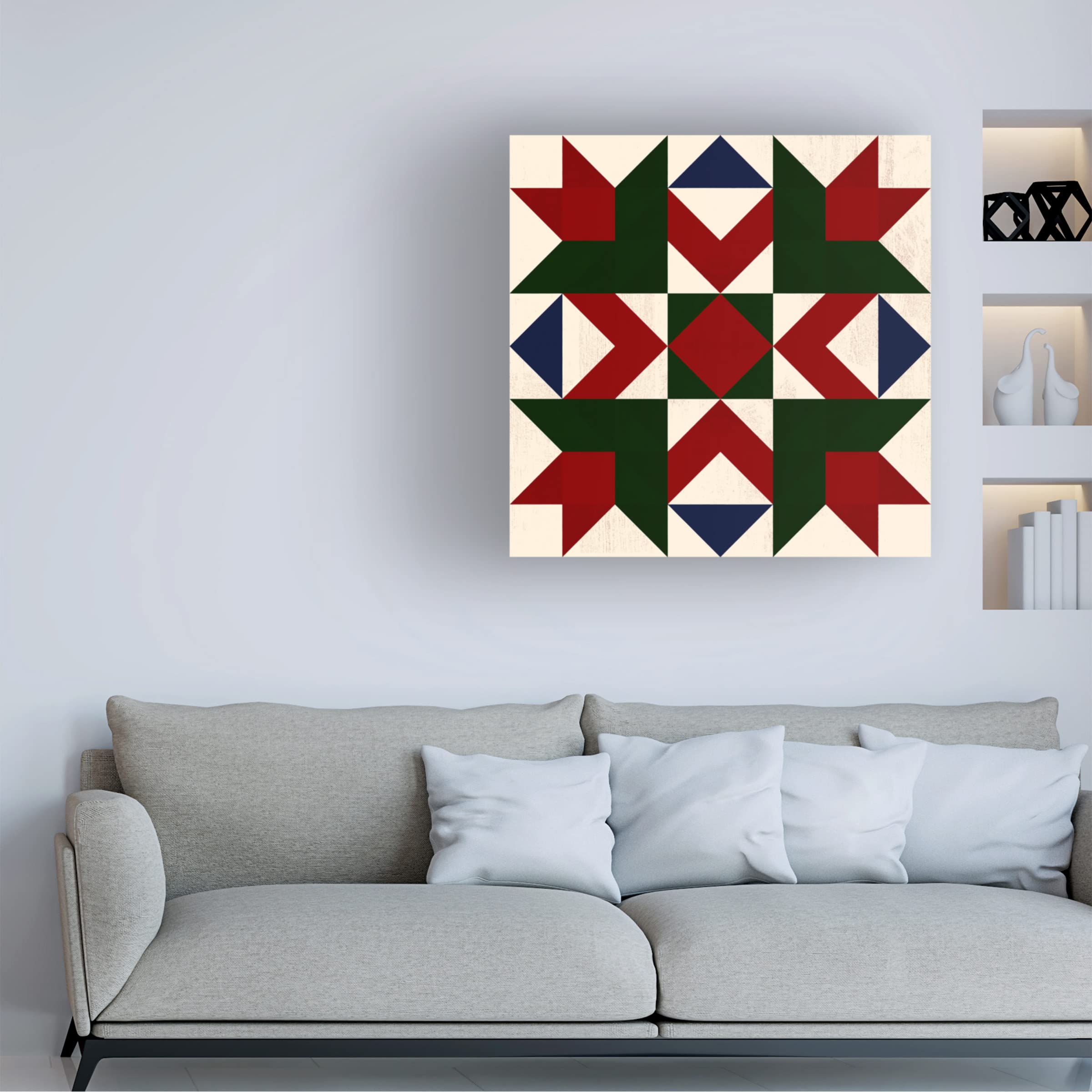 Victoria Barnes 'Christmas Barn Quilt III' Canvas Wall Art Print - Holiday Home Decor for Living Room, Bedroom & Office
