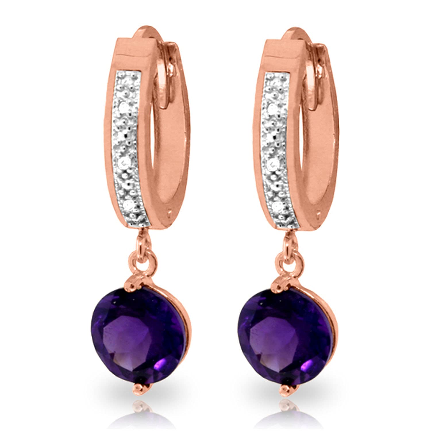 14K Rose Gold Hoop Earrings with Genuine Diamonds & Natural Amethyst - Elegant Dangle Earrings for Women, Perfect for Weddings, Parties & Special Occasions