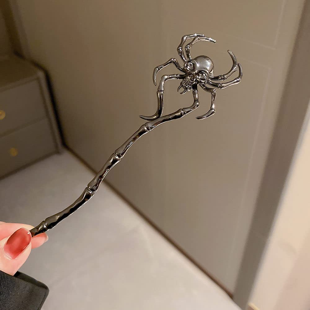 Spider Skull Hair Sticks - Gothic Metal Hair Pins for Women's Buns | Halloween Hair Accessories