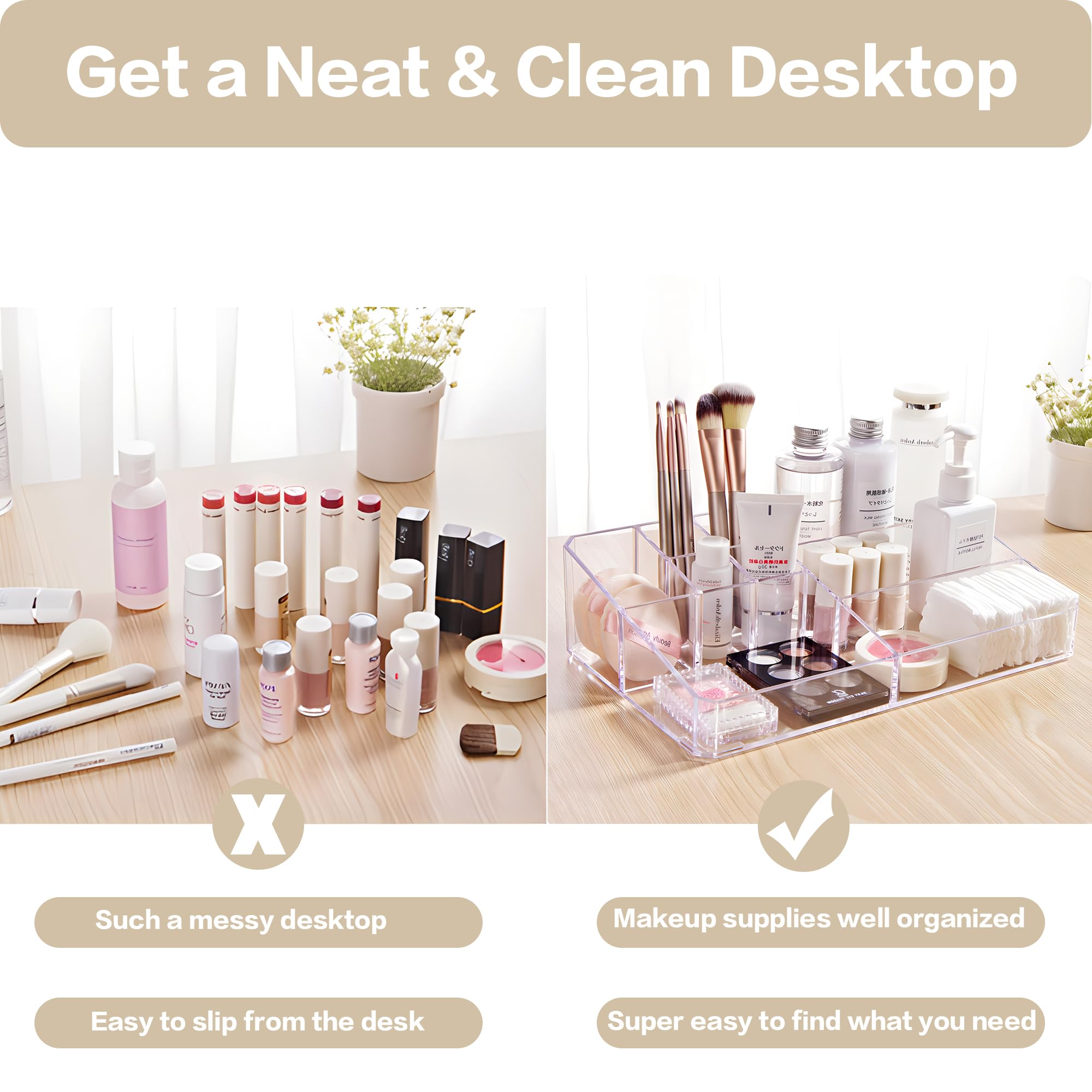 Clear Acrylic Makeup Organizer with Brush Storage - 3-Tier Cosmetic Display Case & Lipstick Holder for Vanity, Bathroom, or Desk | Perfect for Skincare, Brushes, and Beauty Essentials Organization