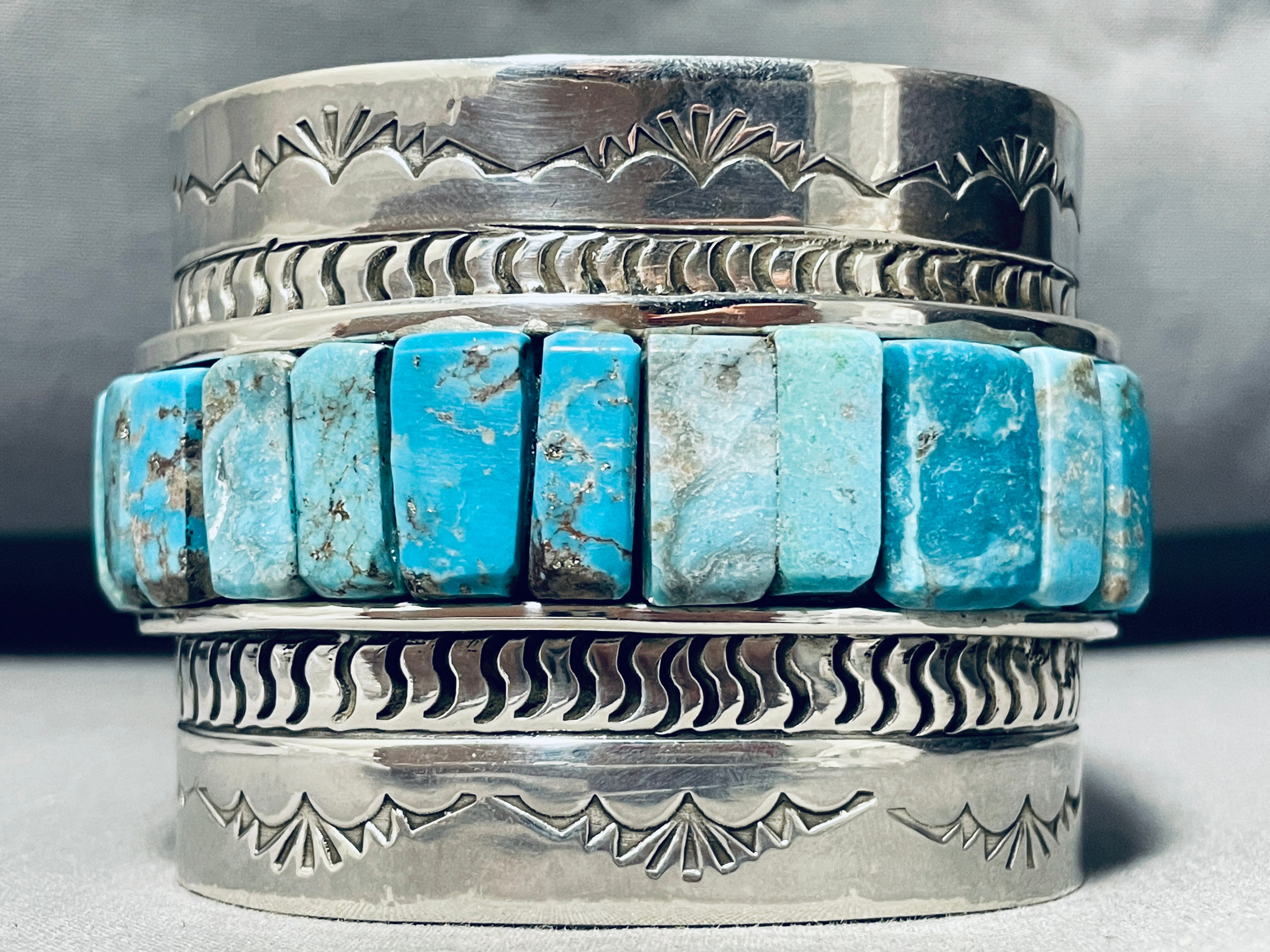 176 Grams 6.5 Inch Wrist Native American Navajo Turquoise Inlay Sterling Silver Bracelet - Handmade Jewelry for Women, Boho Chic Accessories, Perfect for Weddings & Special Occasions