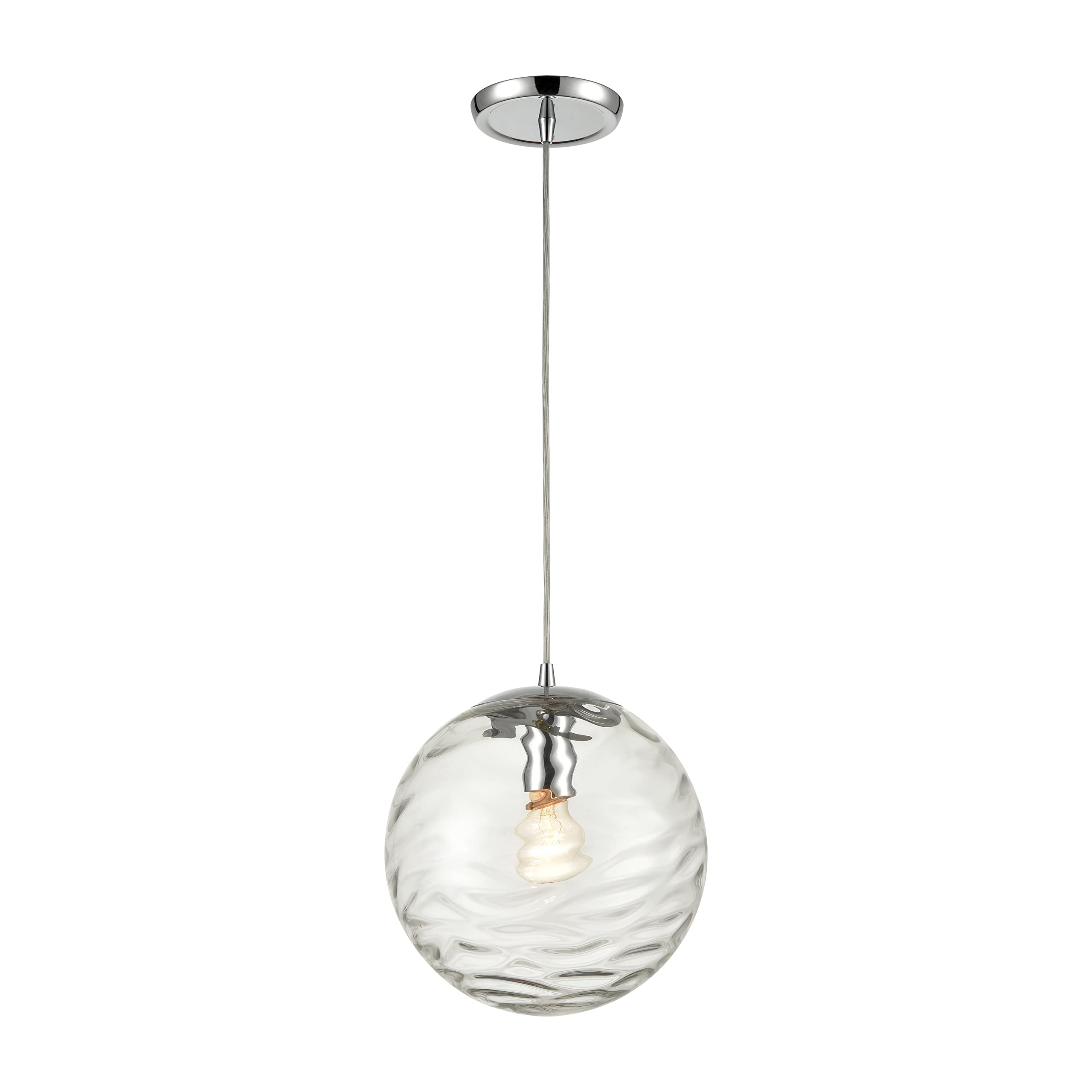 Elk Home Water's Edge Mini Pendant Light - 1-Light Polished Chrome Finish with Clear Water Glass, Modern Contemporary Ceiling Fixture for Kitchen Island, Dining Room, or Entryway Lighting