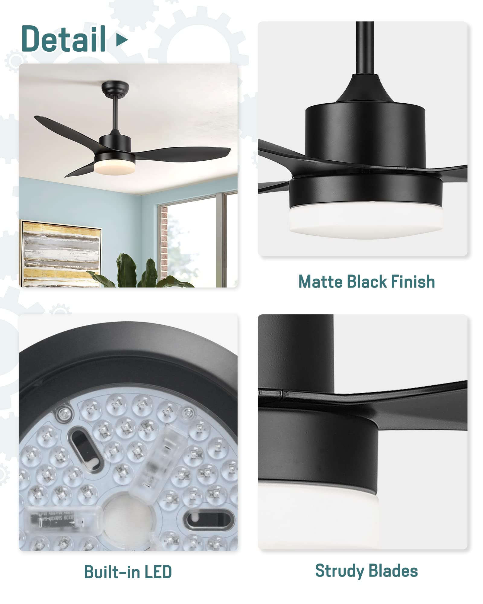 48 Inch Modern Ceiling Fan with Light and Remote Control, Matte Black - Indoor/Outdoor Use for Living Room, Bedroom, Covered Patio - Energy Efficient & Quiet Operation - Perfect for Home, Office, and Outdoor Spaces (MK05-BK)