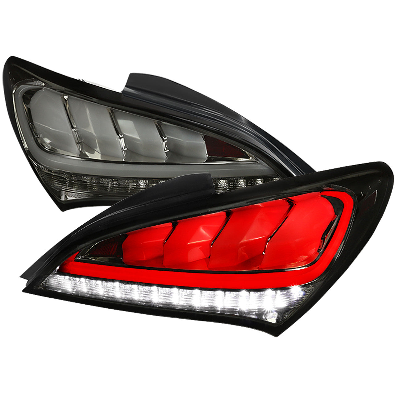 Spec D Tuning Black Housing Clear Lens Sequential LED Tail Lights for 2010-2016 Hyundai Genesis Coupe - Left & Right Pair Assembly - Enhanced Visibility & Style for Night Driving & Car Shows