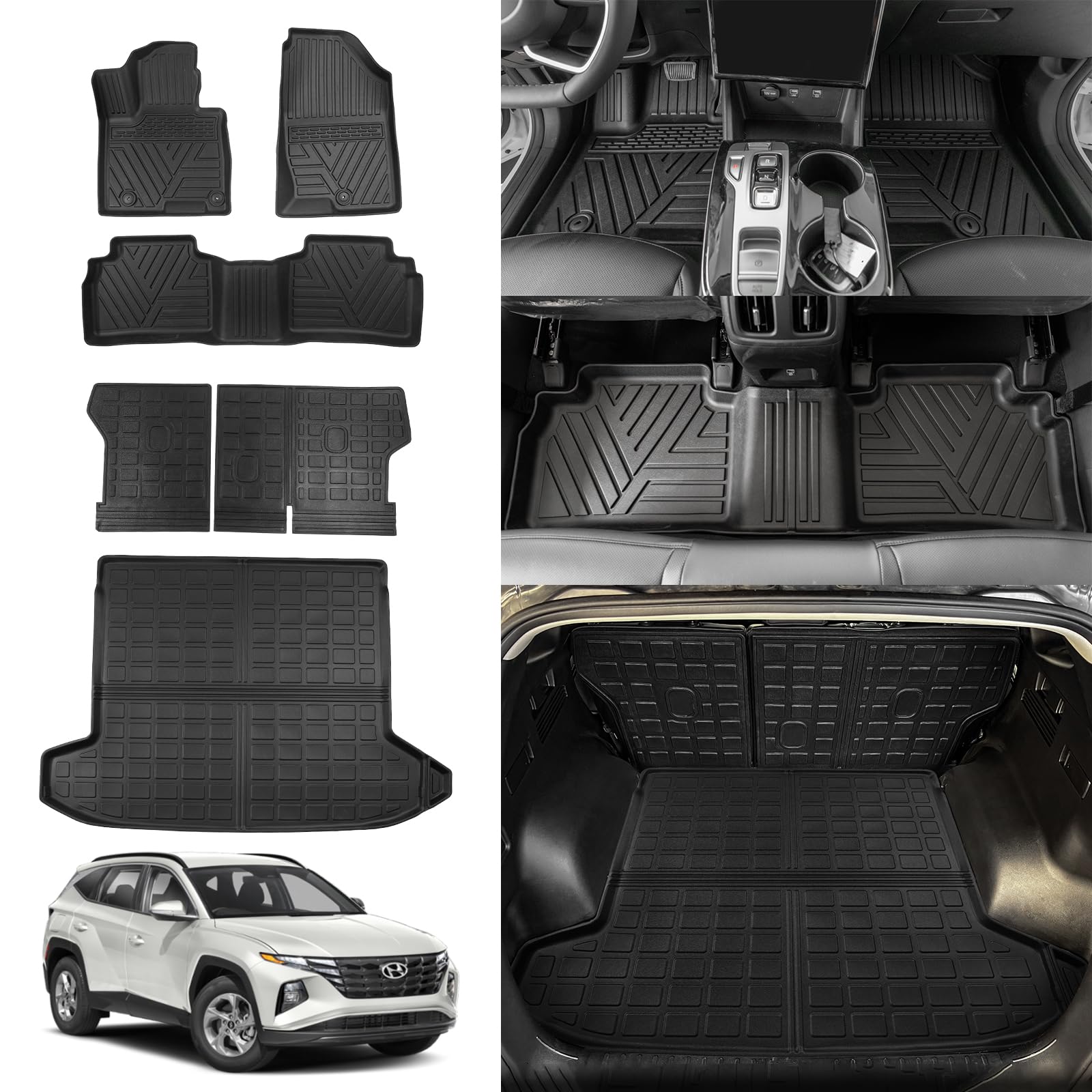 Premium All-Weather Floor Mats for 2022-2025 Hyundai Tucson - Custom Fit Cargo Liner Trunk Mat & Back Seat Protector Set (3-Piece) | Durable Car Accessories for Road Trips, Camping & Daily Commute