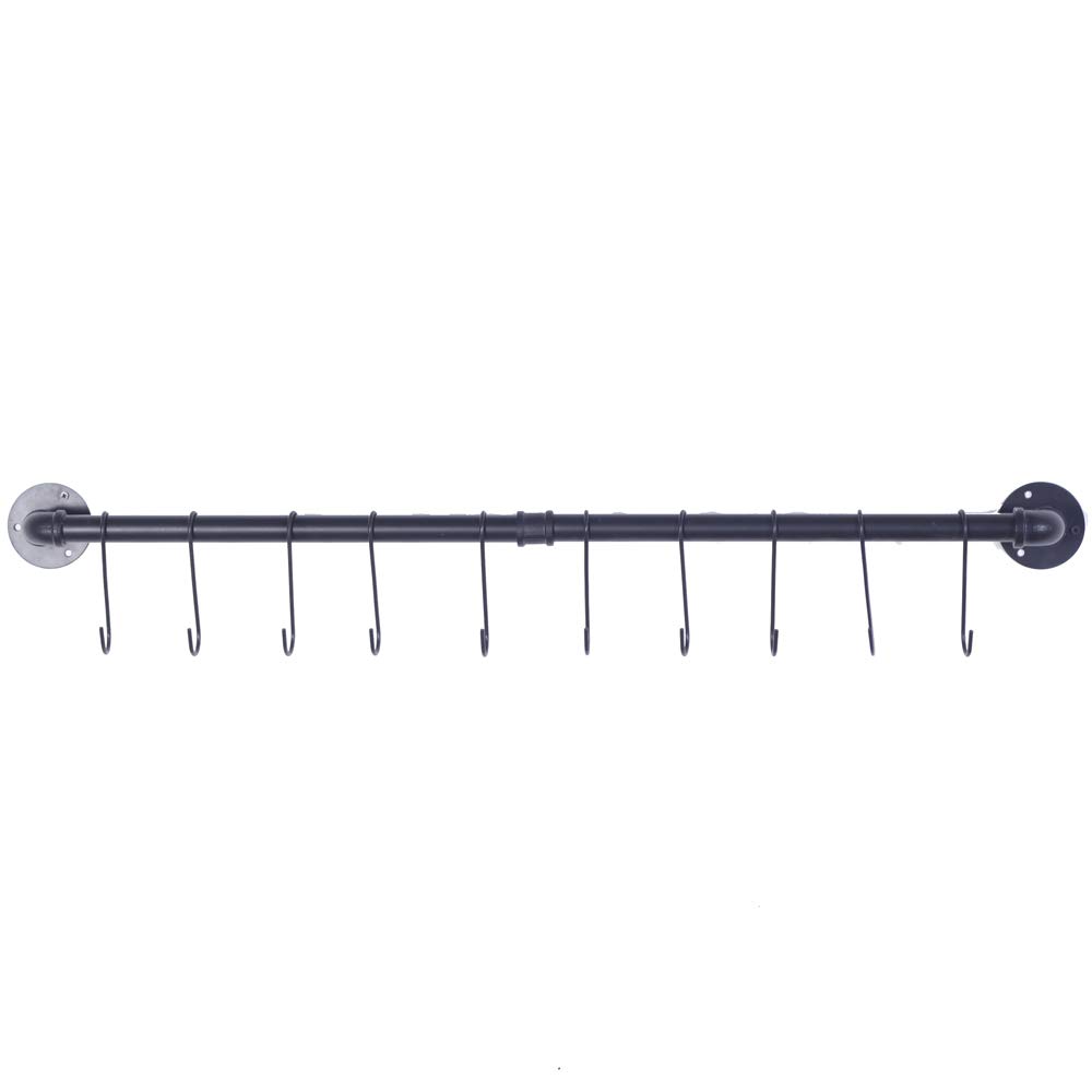Wall Mounted Pot and Pan Rack with 14 S Hooks - Detachable Kitchen Utensil Organizer for Pots, Pans & Lids - Space Saving Black Storage Solution for Small Kitchens, RVs & Camping
