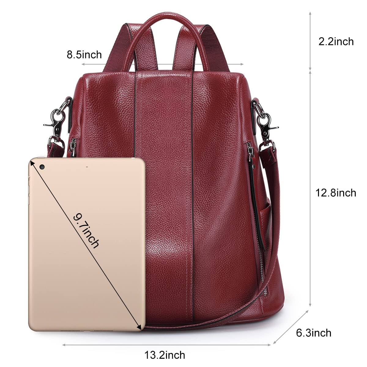 S-ZONE Women's Anti-Theft Leather Backpack Purse - Soft Medium Rucksack Shoulder Bag for Work, Travel & Daily Use