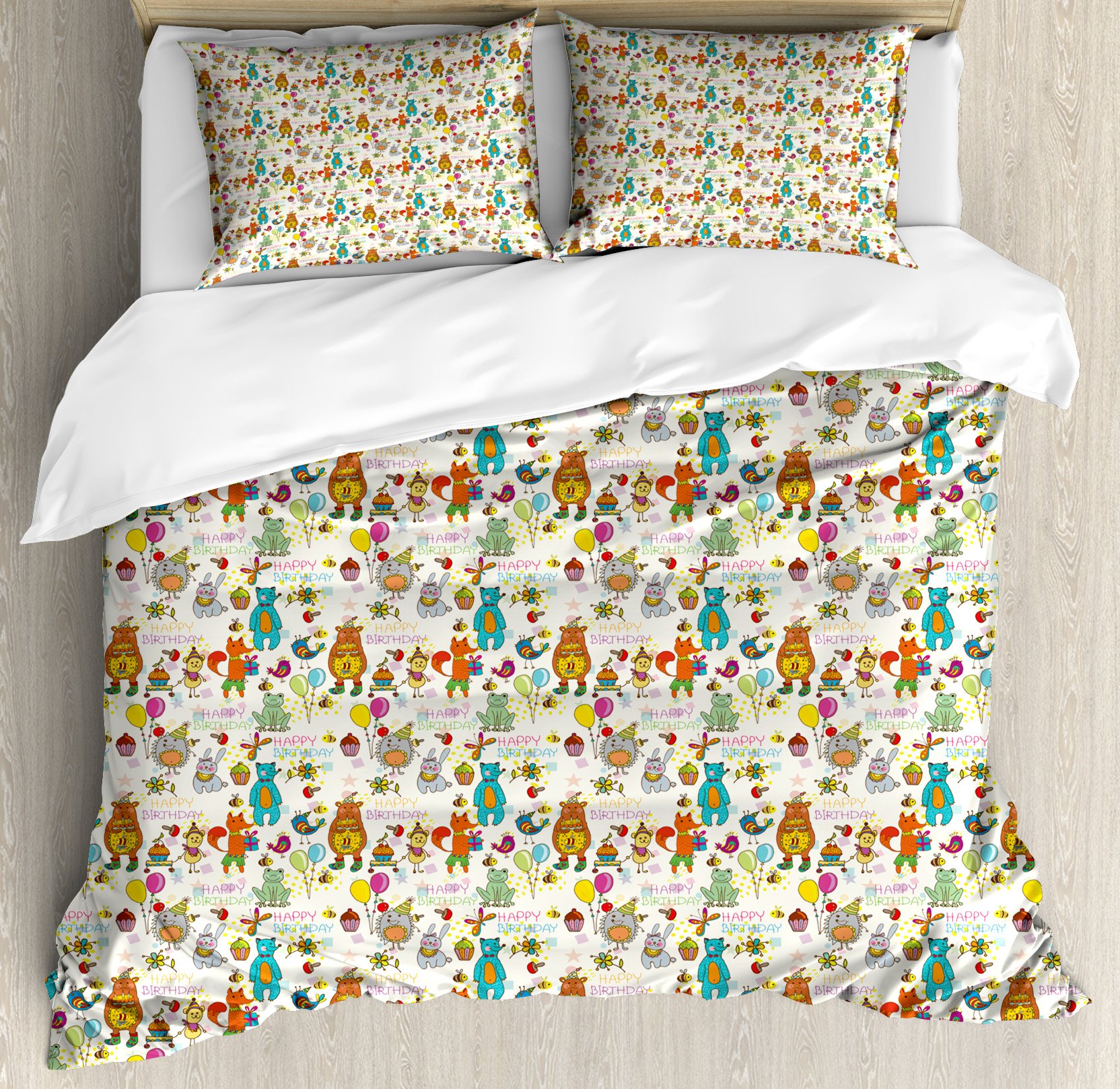 Ambesonne Cartoon Animal Duvet Cover Set - King Size 3-Piece Bedding with Fox, Bear, Wolf & More - Fun Birthday Gift for Kids & Adults - Perfect for Bedroom Decor & Themed Parties