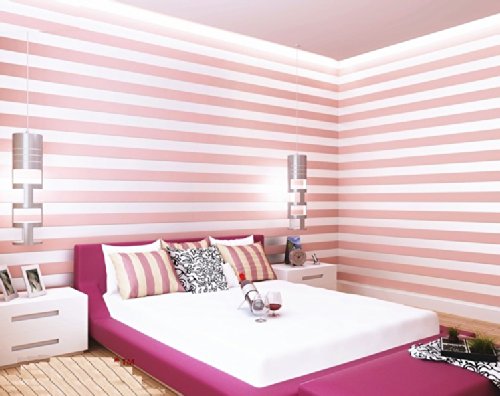 QIHANG European Modern Minimalist Country Stripe Wallpaper Roll - Pink Self-Adhesive Wallpaper for Living Room, Bedroom, TV Backdrop | Easy Peel & Stick Home Decor for Nursery, Office, Dorm