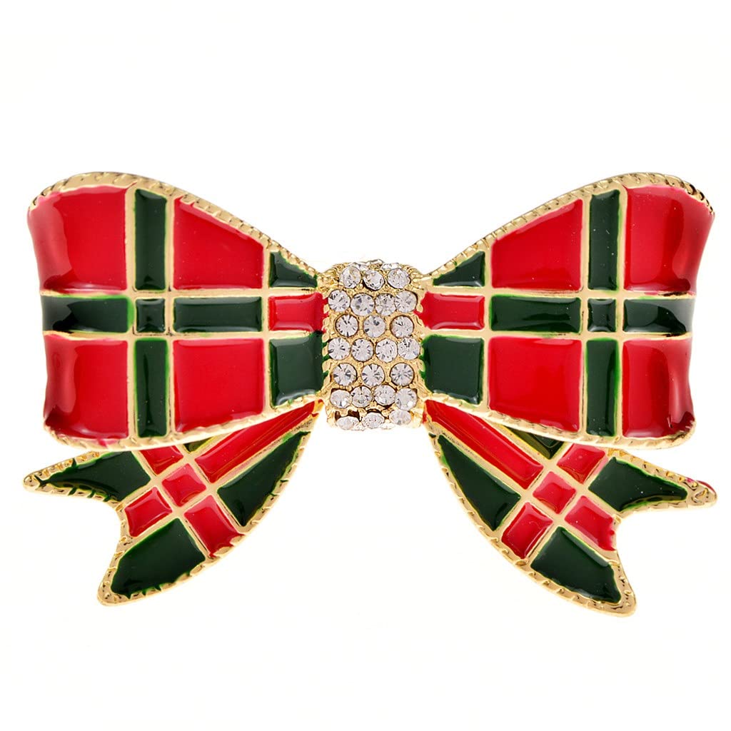 Stylish Rhinestone Bow Brooch Pin for Women & Girls - Red & Green Enamel Bowknot Party Jewelry - Perfect for Dresses, Hats, Bags & Gift Giving