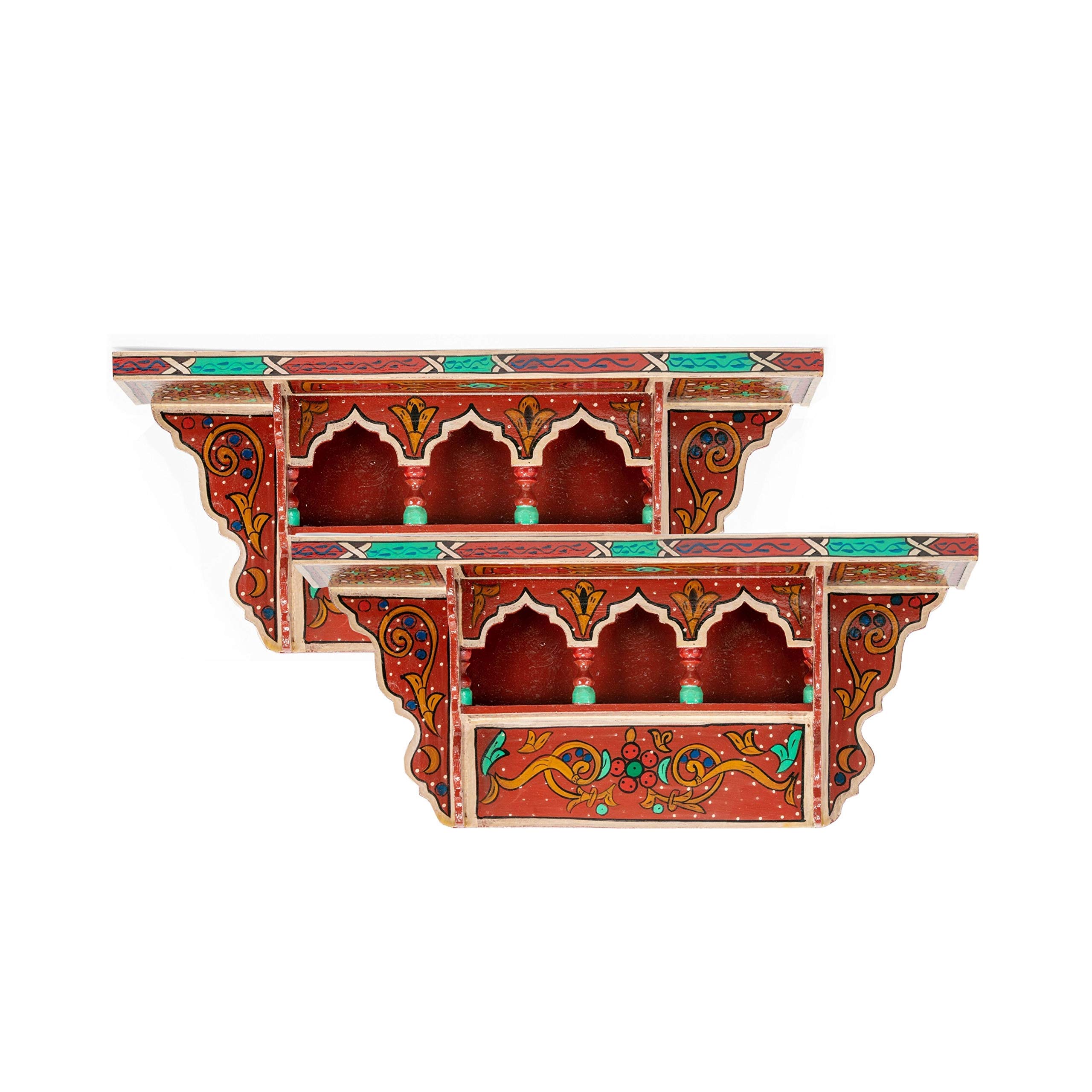 Vintage Green Painted Wooden Spice Rack & Floating Shelf Set of 2 - Essential Oil Organizer, Book Display, Wall Mounted Coat Rack - Perfect for Kitchen, Bathroom & Living Room Storage Decor