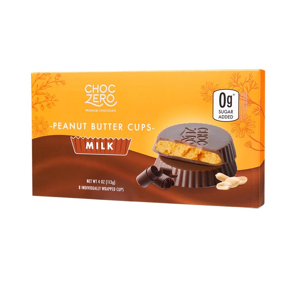 ChocZero Sugar-Free Milk Chocolate Peanut Butter Cups - Keto, Low Carb, Gluten-Free Candy Snacks - 4oz Pack of 4 (32 Cups Total) - Perfect for Diabetic-Friendly Desserts & Healthy Treats