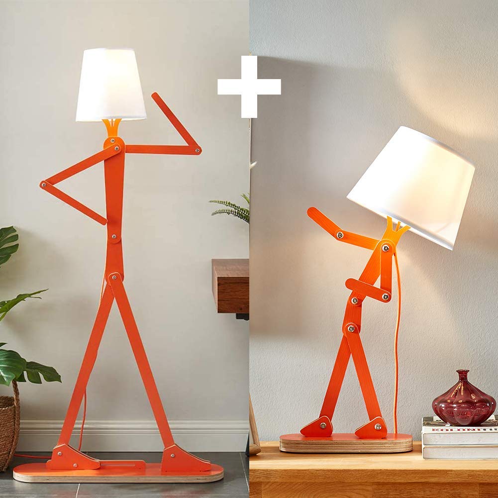 Modern Orange Floor Lamp & Kids Table Lamp - Adjustable Brightness for Living Room, Bedroom, and Nursery Decor