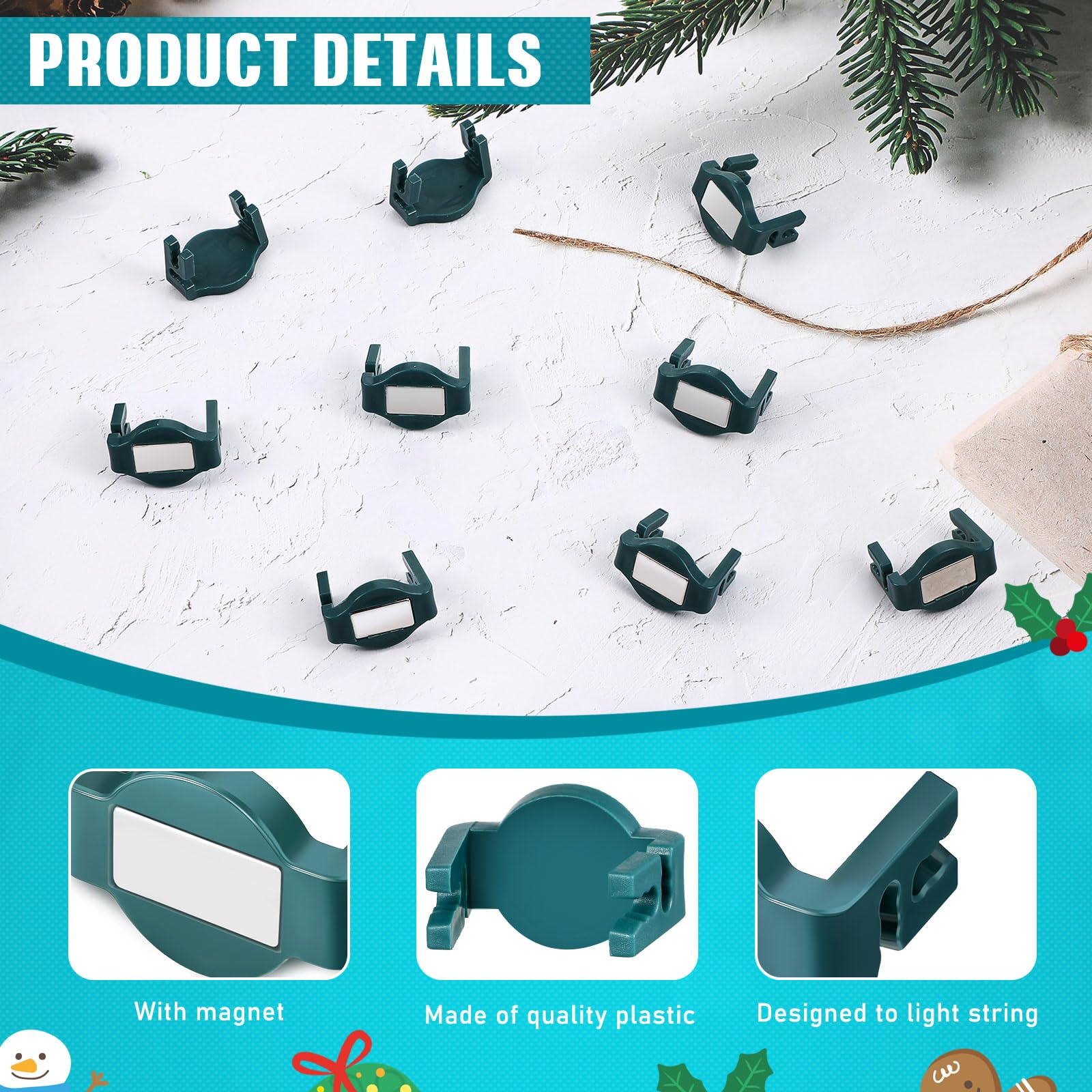 Frienda 100-Piece Magnetic C9 Socket Clips - Green Square Christmas Light Clips for Outdoor Patio Lighting | Perfect for Holiday Decorations, Roof Edge & Gutter Installation