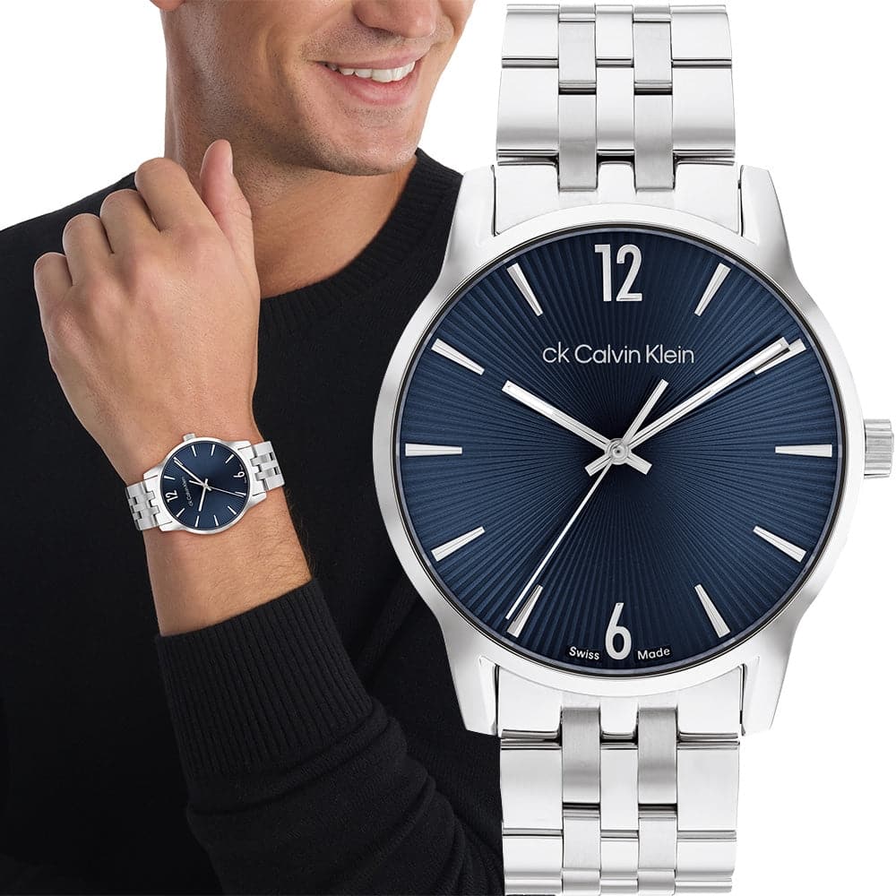 Calvin Klein Men's Blue Dial Silver Stainless Steel Watch 25000051 - Stylish Dress Watch for Business, Formal Events & Everyday Wear