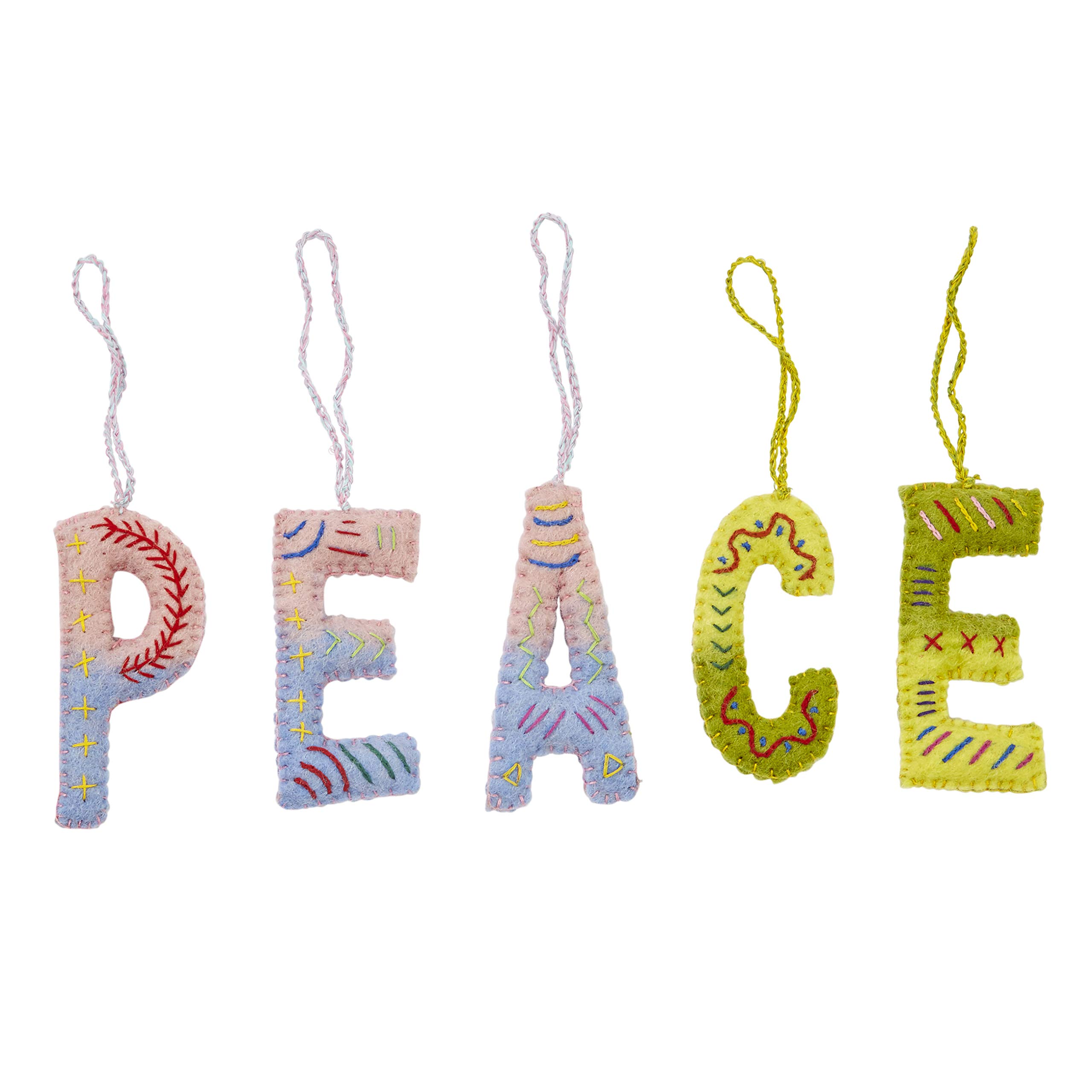 Embroidered Felt Holiday Ornaments - Christmas Tree Decorations