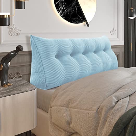 Wedge Headboard Pillow for Bed - Queen Size 59in Sky Blue Corduroy Back Support Pillow for Sitting Up in Bed, Reading, and Lumbar Comfort | Perfect for Dorm Rooms, Nursing, and Relaxing