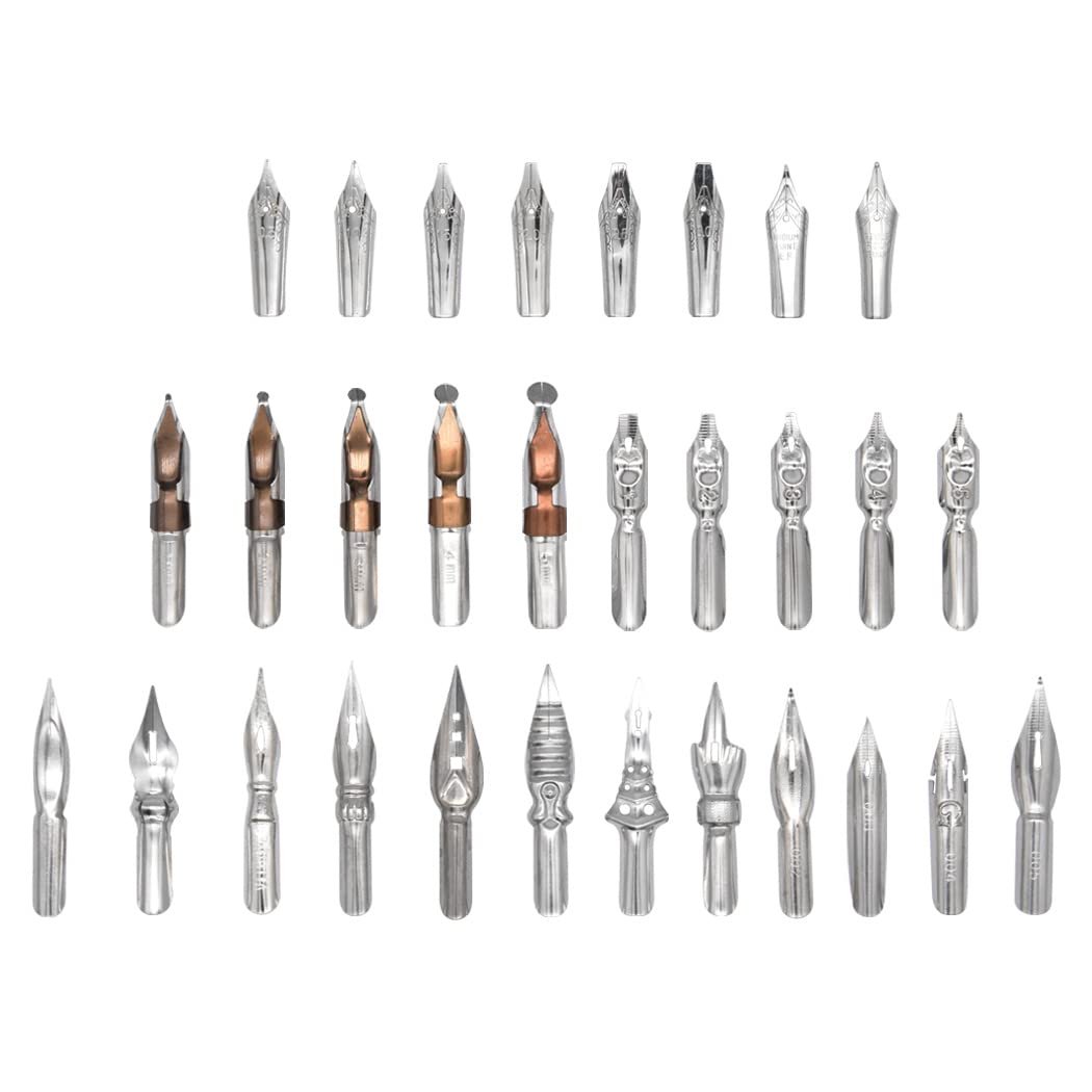 30 Pcs Stainless Steel Comic Pen Nibs - Calligraphy & Manga Drawing Dip Pen Nib Set with Steel Storage Box (Eiffel Tower Design) - Perfect for Artists, Illustrators & Hand Lettering Enthusiasts