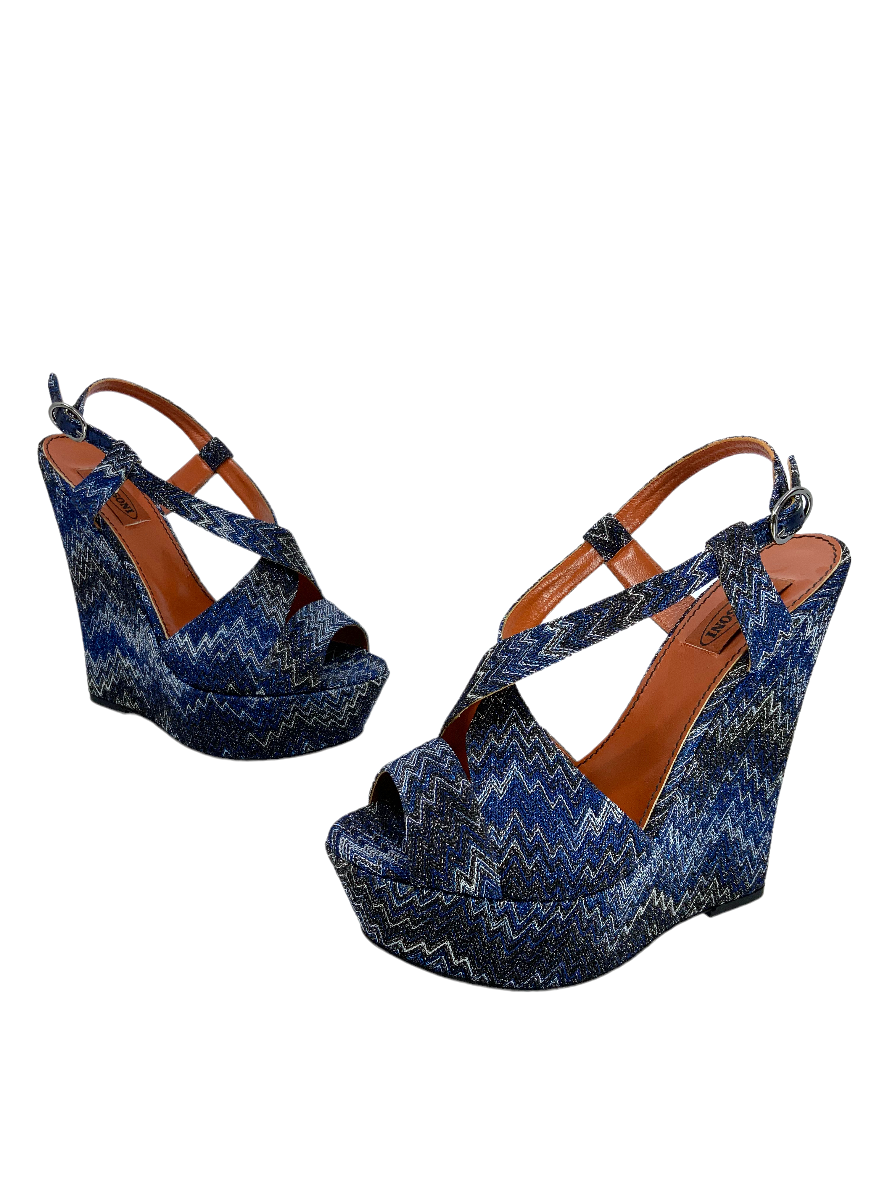 MISSONI Woven Chevron Fabric Platform Wedge Sandals Women's Size 10 | Comfortable High Heel Shoes for Summer, Beach, Party & Casual Outfits