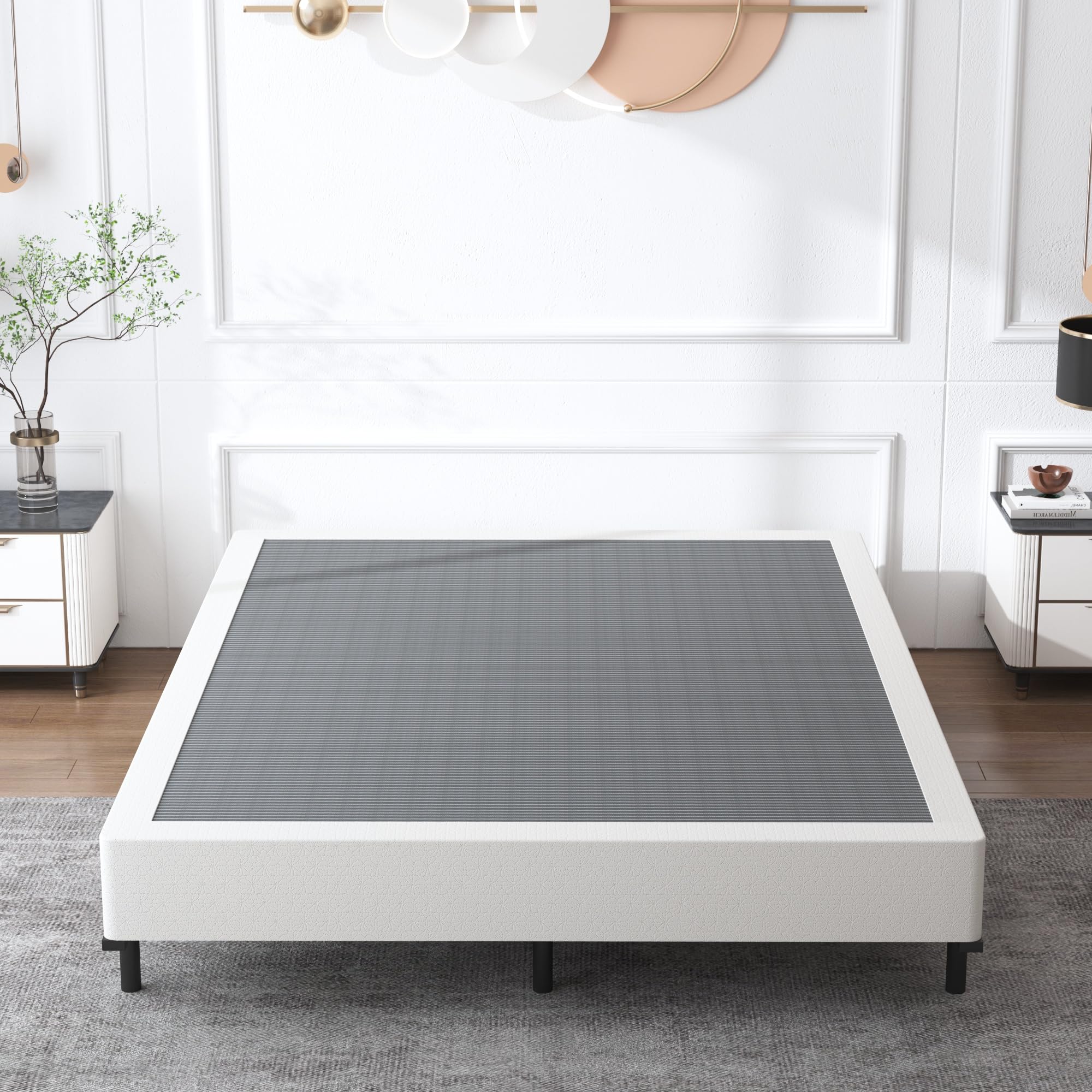 9 Inch Heavy Duty Queen Box Spring Foundation - Sturdy Mattress Support with Fabric Cover, Easy Assembly & Noise Free - Perfect for Bedroom, Guest Room & Dorm Use