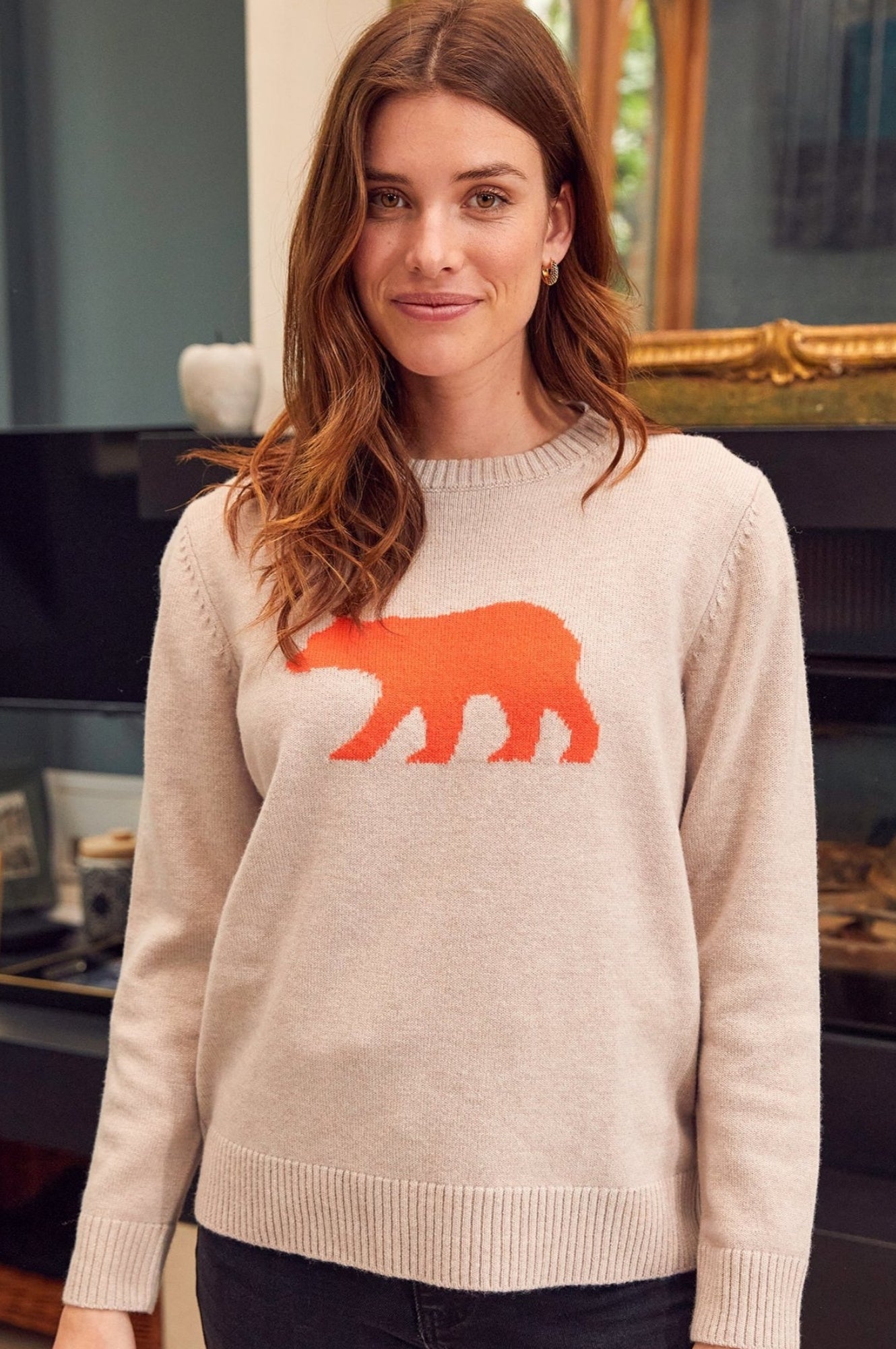 Premium Merino Wool Polar Bear Sweater - Soft & Warm Winter Knitwear for Men & Women | Oat & Orange Color Options | Perfect for Cold Weather, Outdoor Activities & Cozy Home Wear