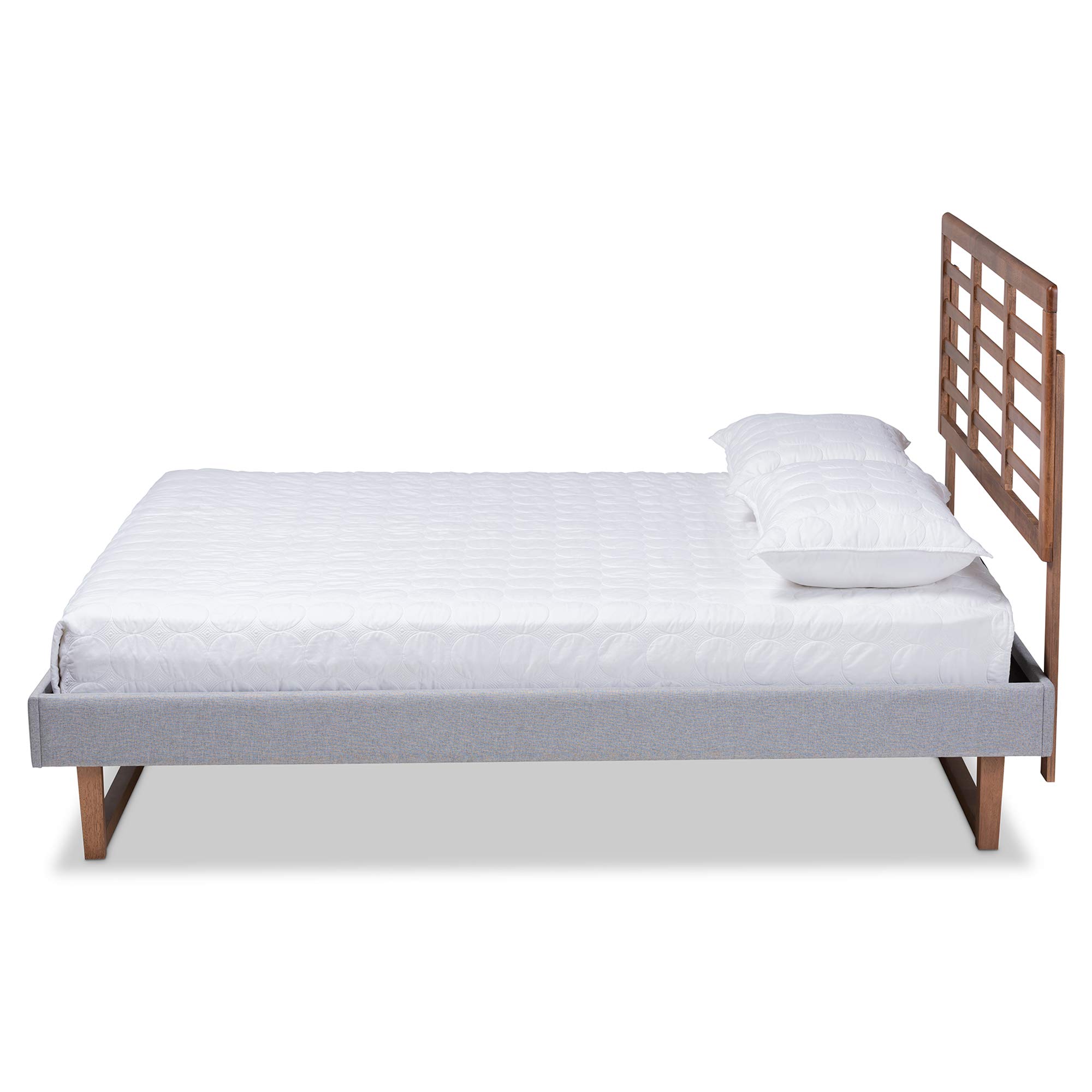 Baxton Studio Full Size Platform Bed Frame - Light Grey/Ash Walnut Finish - Modern Minimalist Bedroom Furniture for Small Spaces & Apartments