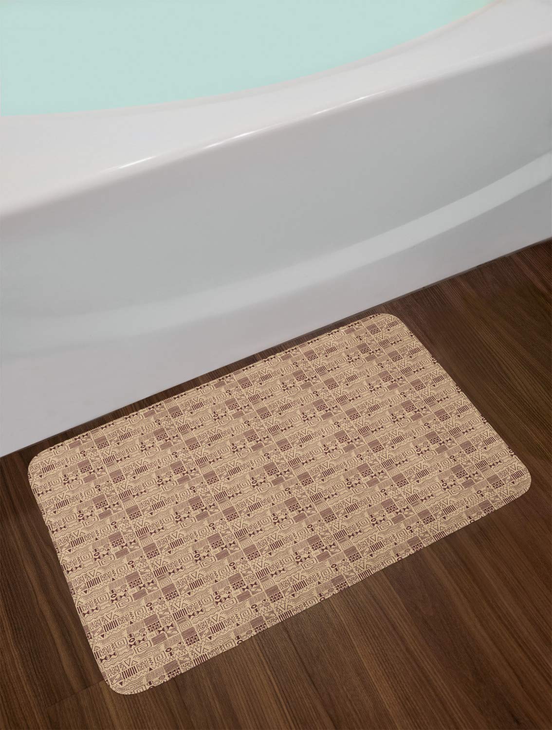 Ambesonne Prehistoric Tribal Bath Mat - Non-Slip Plush Bathroom Rug with Earth Tone Triangle & Zigzag Patterns, 30