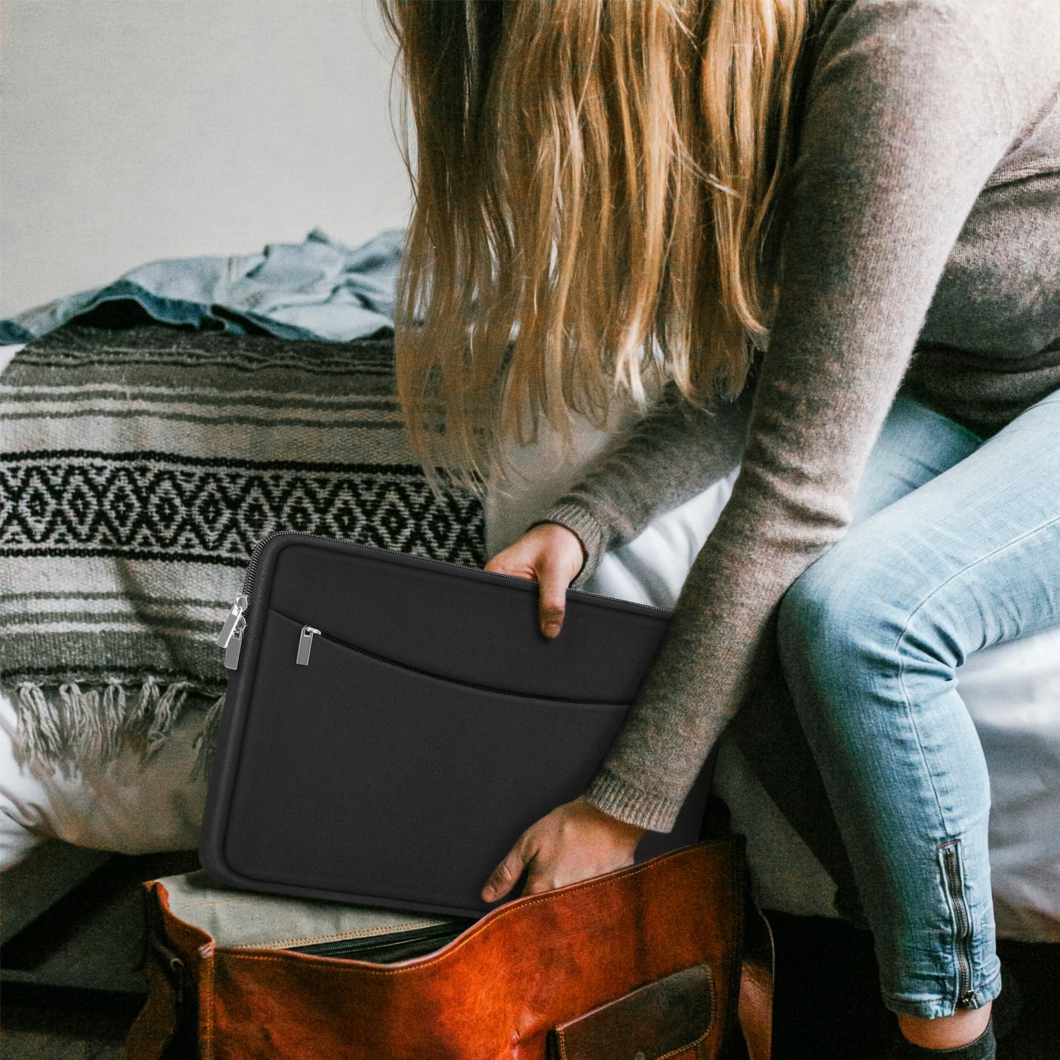 15 Inch Shockproof Laptop Case with Accessory Pocket - Protective Travel Sleeve for MacBook Air, MacBook Pro, HP, Dell, Lenovo - Perfect for Work, School & Travel, Black