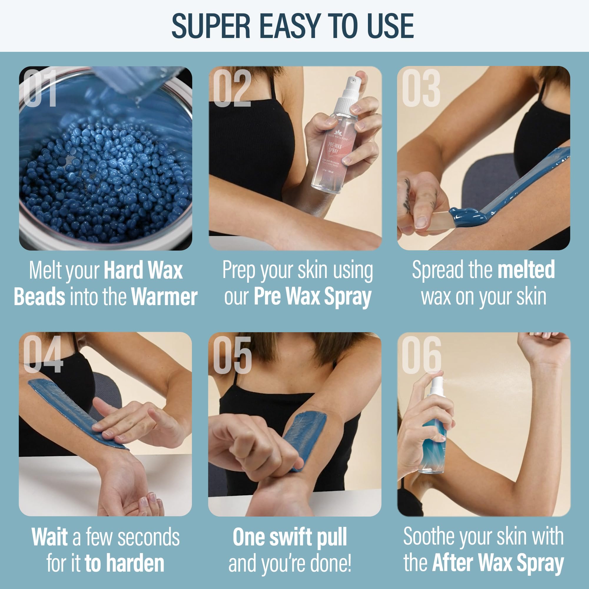 Tress Wellness Elemental Blue Wax Warmer Kit for Bikini & Body Hair Removal - Professional Home Waxing for Smooth Skin | Perfect for DIY Spa Days & Salon-Quality Results