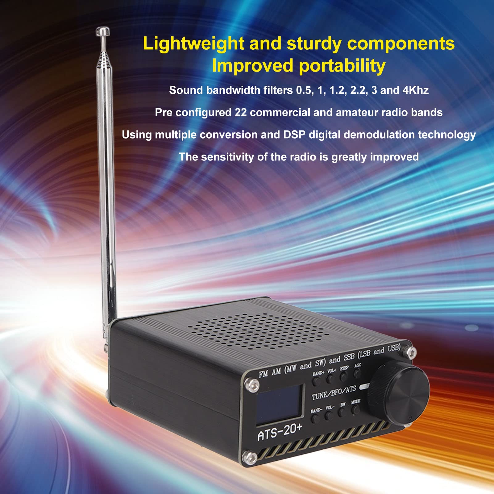 ATS-20+ Full Band Radio Receiver with High Sensitivity - FM/AM/World Band Portable Radio for Outdoor, Camping, Home & Emergency Use