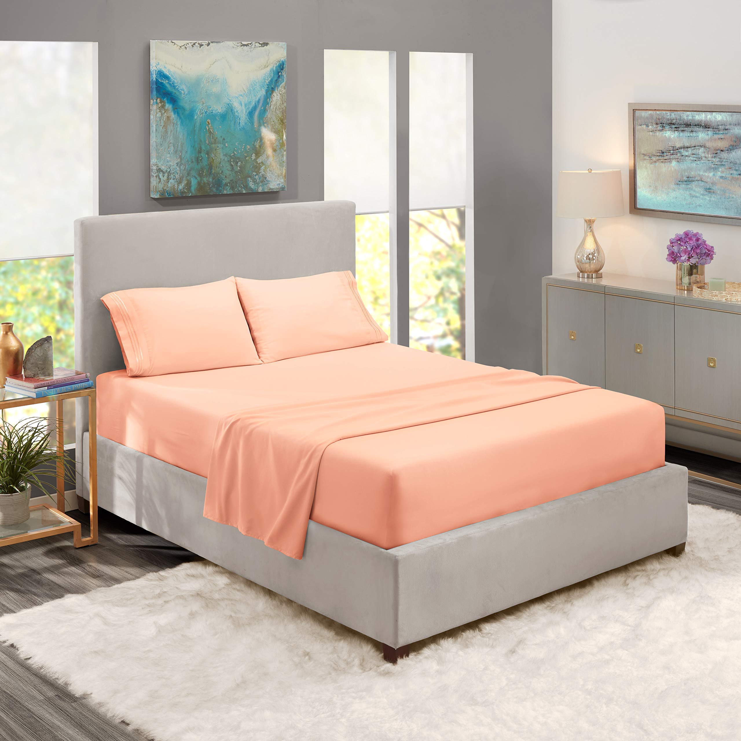 Premium 800 Thread Count 100% Combed Cotton Twin XL Sheet Set - 4pc Ultra Soft Bed Sheets with Extra Long Staple Cotton, Deep Pocket Fits Mattress Up to 14