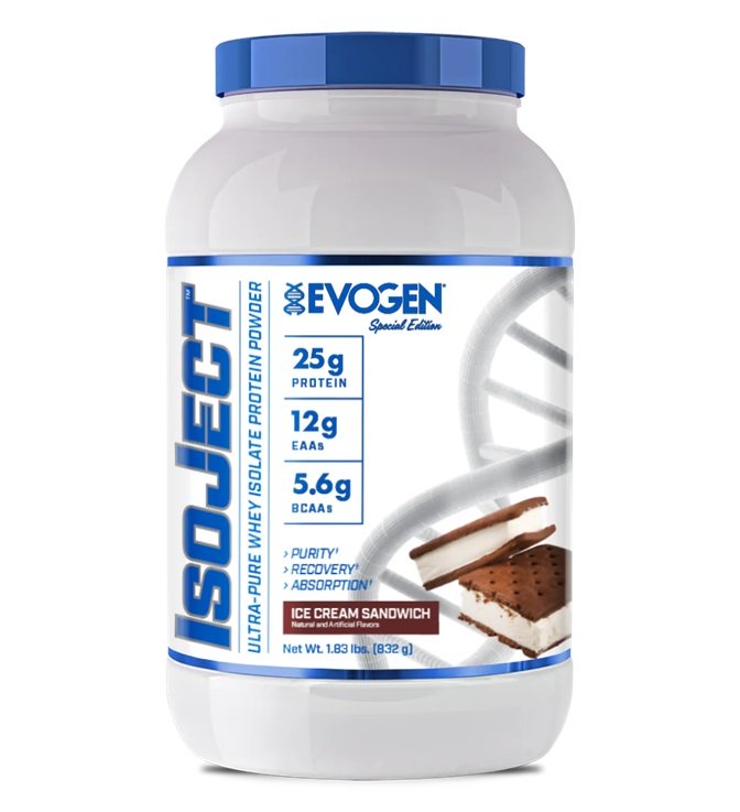 Evogen IsoJect Whey Protein Powder - Ice Cream Sandwich Flavor 832g (1.83 lb) for Muscle Recovery & Post-Workout Nutrition | Gym Supplements & Bodybuilding Essentials