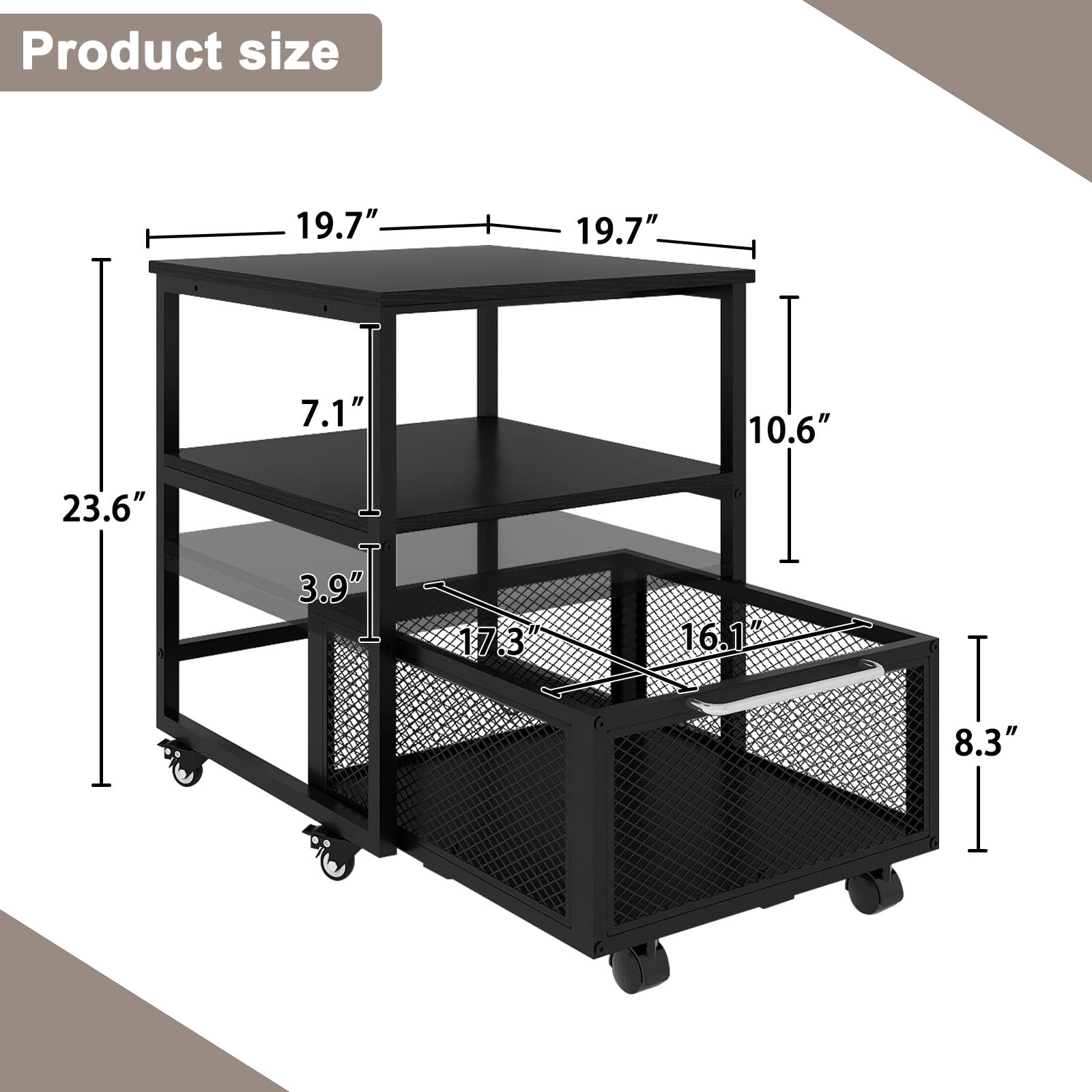 PUNCIA 19.7x19.7 Inch Heavy Duty Mini Fridge Stand with Storage & 4 Lockable Wheels - Beverage Refrigerator Table for Coffee Bar, Office, Home, Dorm - Perfect for Small Spaces & Compact Appliances