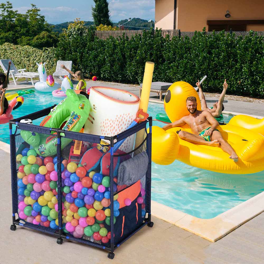 TheLAShop Large Mesh Pool Float Storage Bin with Pockets - Perfect for Organizing Pool Toys, Beach Gear & Outdoor Essentials