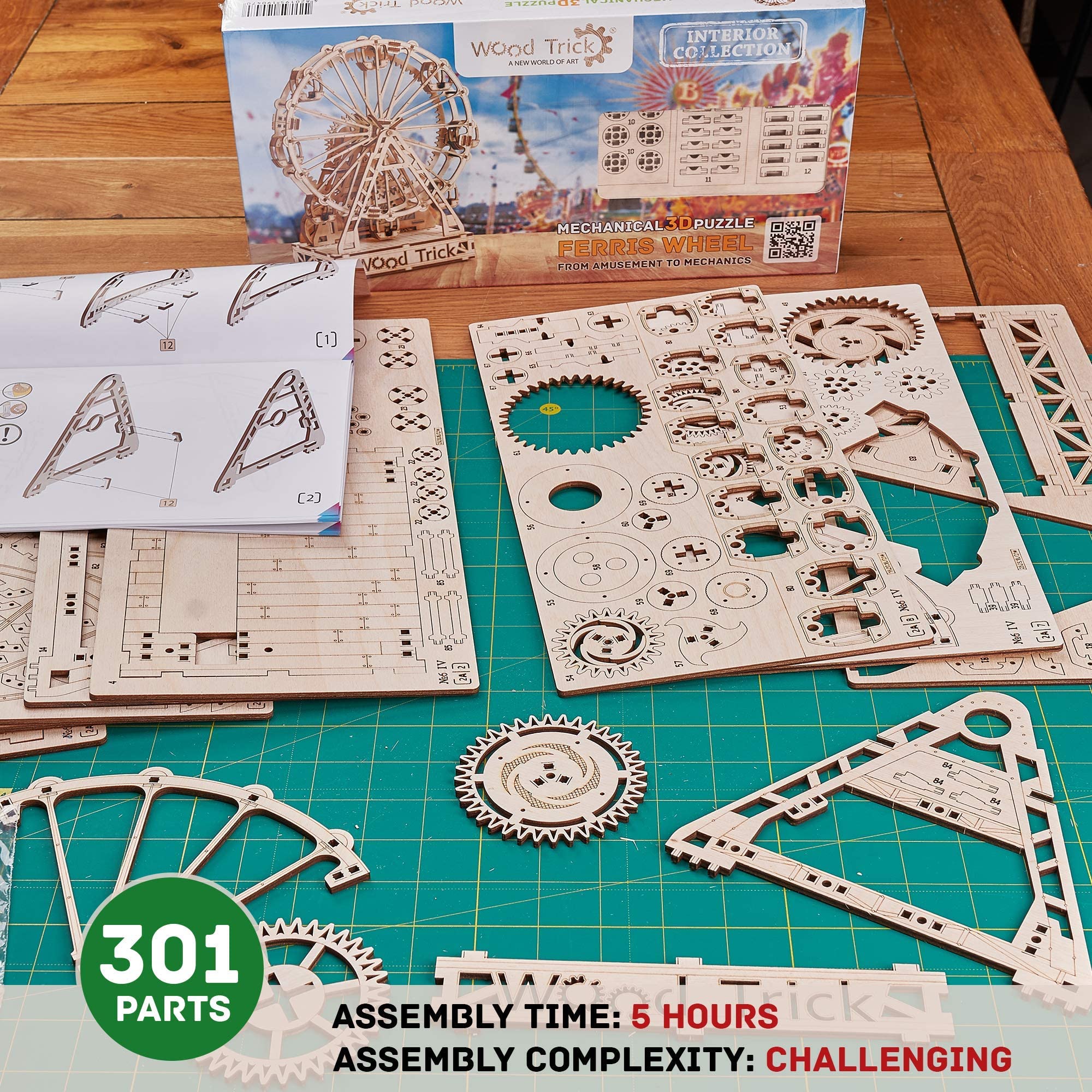 Wood Trick Ferris Wheel Rotating Mechanical Model Kit - 3D Wooden Puzzle for Adults & Teens - DIY Engineering Building Kit for Home Decoration & STEM Education - Perfect for Family Bonding, Classroom Projects & Gift Giving