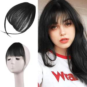 MAYCREATE® Clip-In Hair Extensions for Women & Girls - Soft Black Artificial Bangs & Fringes | Natural-Looking Front Hair Extensions & Wigs for Everyday Wear, Parties & Special Occasions