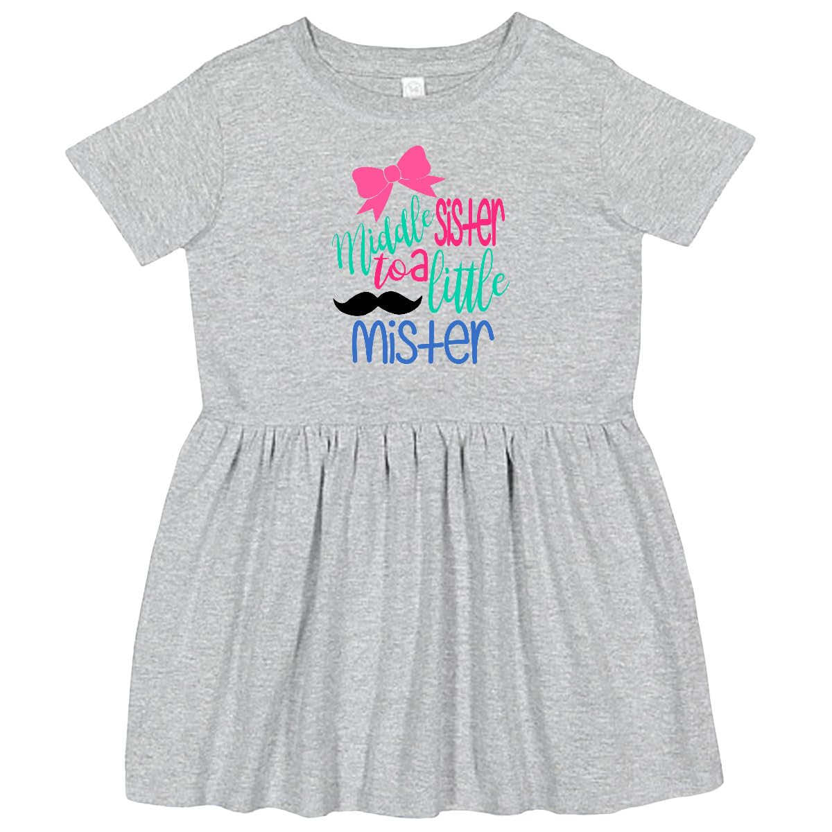 Inktastic Middle Sister to a Little Mister Toddler Dress - Cute Sibling Matching Outfit for Family Photos & Special Occasions