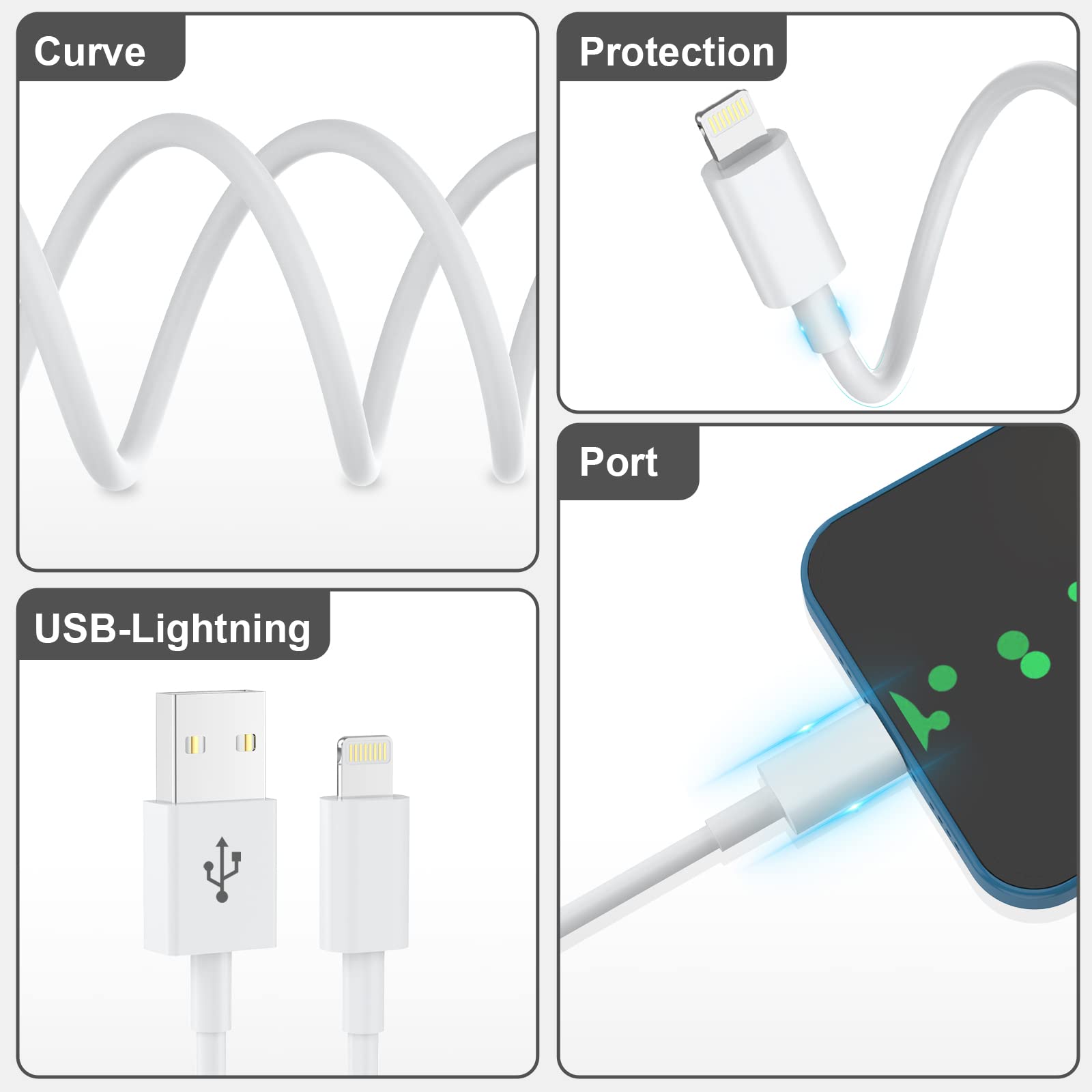 Nebite 3-Pack MFi Certified Lightning Cable 6FT Fast Charging Cord for iPhone 14 13 12 11 Pro Max XS X 8 7 6 - Perfect for Home, Office & Travel Charging