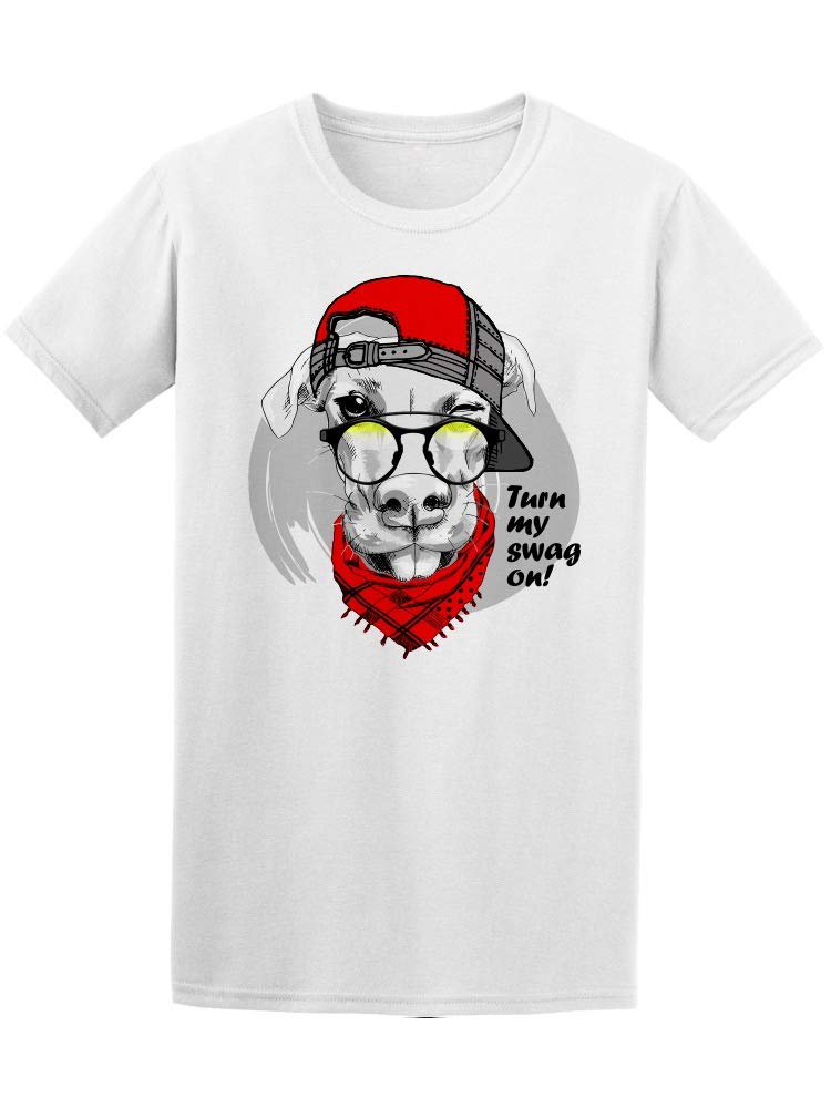 Trendy Swag Dog Graphic T-Shirt for Men with Red Cap - Casual Streetwear for Everyday Wear, Parties & Outings
