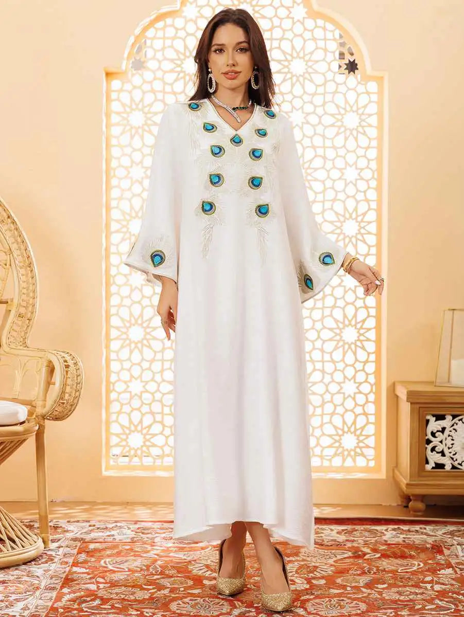 Elegant Eid Embroidery Caftan Dress for Women - Luxury Moroccan Kaftan & Jalabiya for Wedding, Party & Special Occasions - Perfect for Eid Celebrations, Bridal Showers & Evening Events