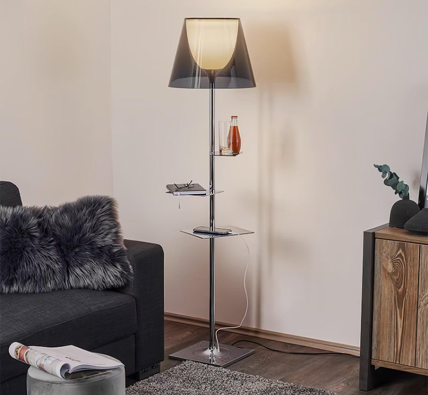Chrome Prism Side Table Floor Lamp - Modern End Table with LED Lighting for Living Room, Bedroom & Office Decor