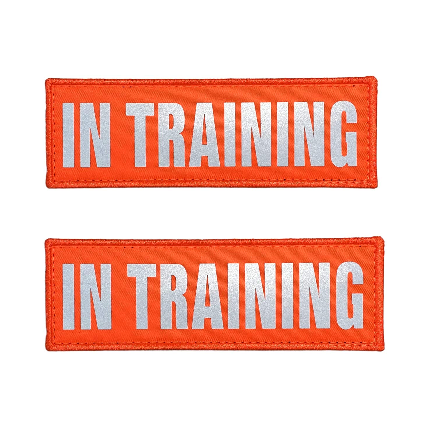 JUJUPUPS Orange Reflective Dog Patches 2 Pack - Service Dog Training Patches with Hook & Loop for Vests & Harnesses (4x1 inch) - High Visibility DO NOT PET Badges for Safety - Perfect for Training, Walks & Public Outings